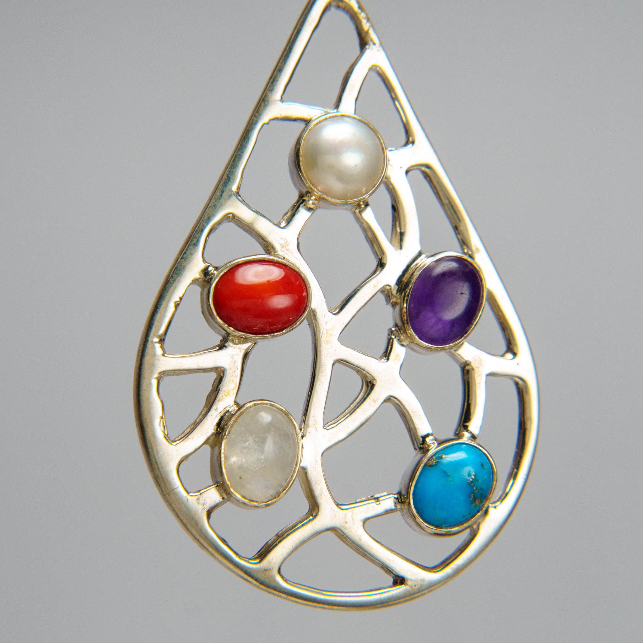 Sterling Silver Multi Gemstone Pendant with 18" Sterling Silver Chain