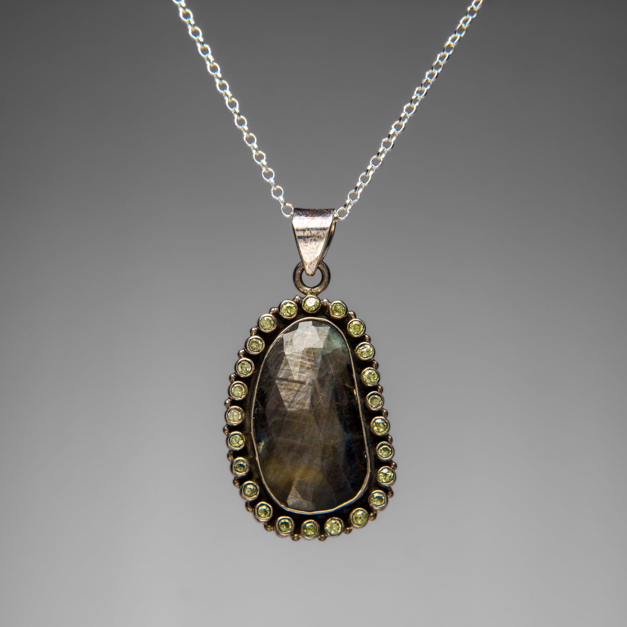 Sterling Silver Labradorite Gemstone Pendant with 18" Sterling Silver Chain