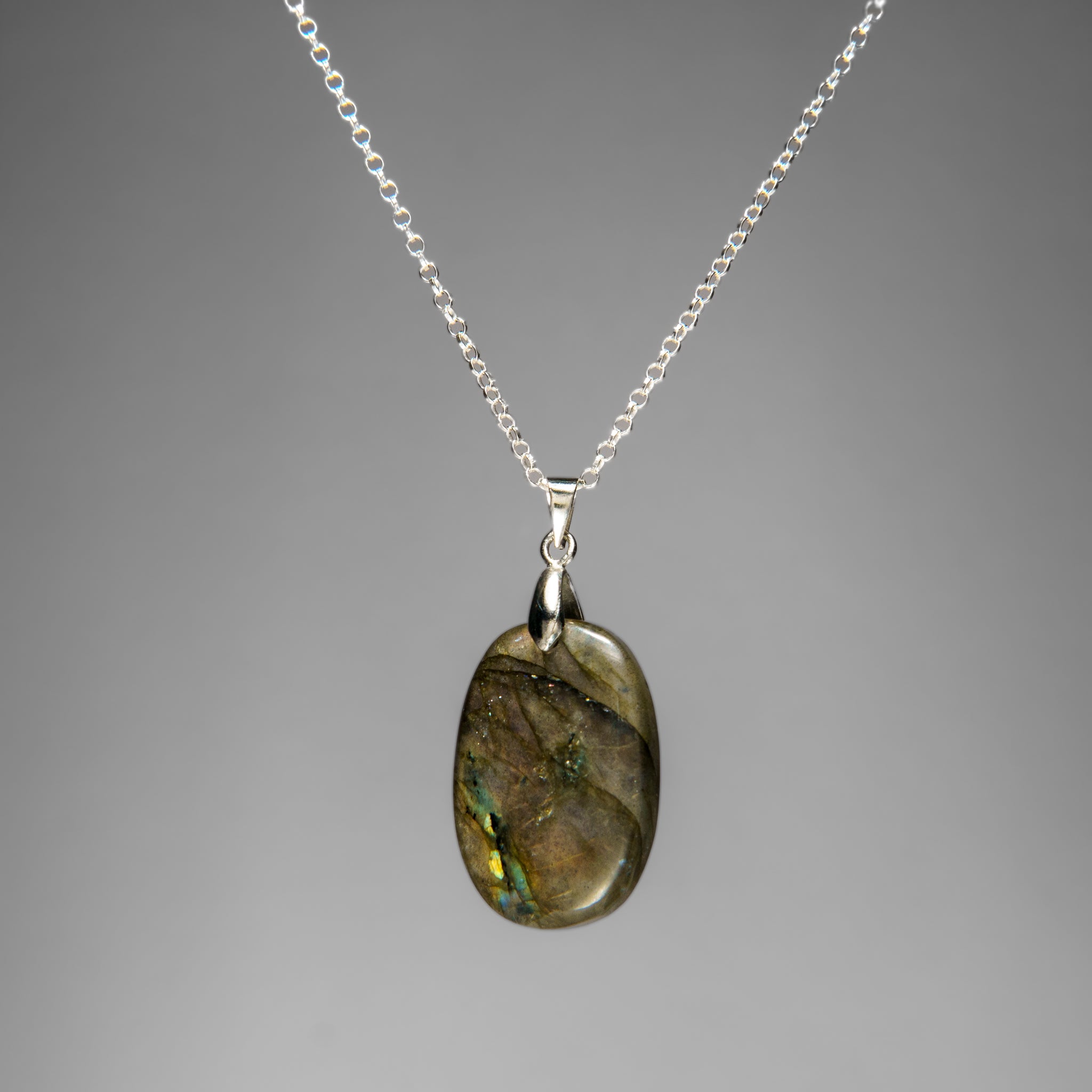 Labradorite Gemstone Pendant with 18" Sterling Silver Chain