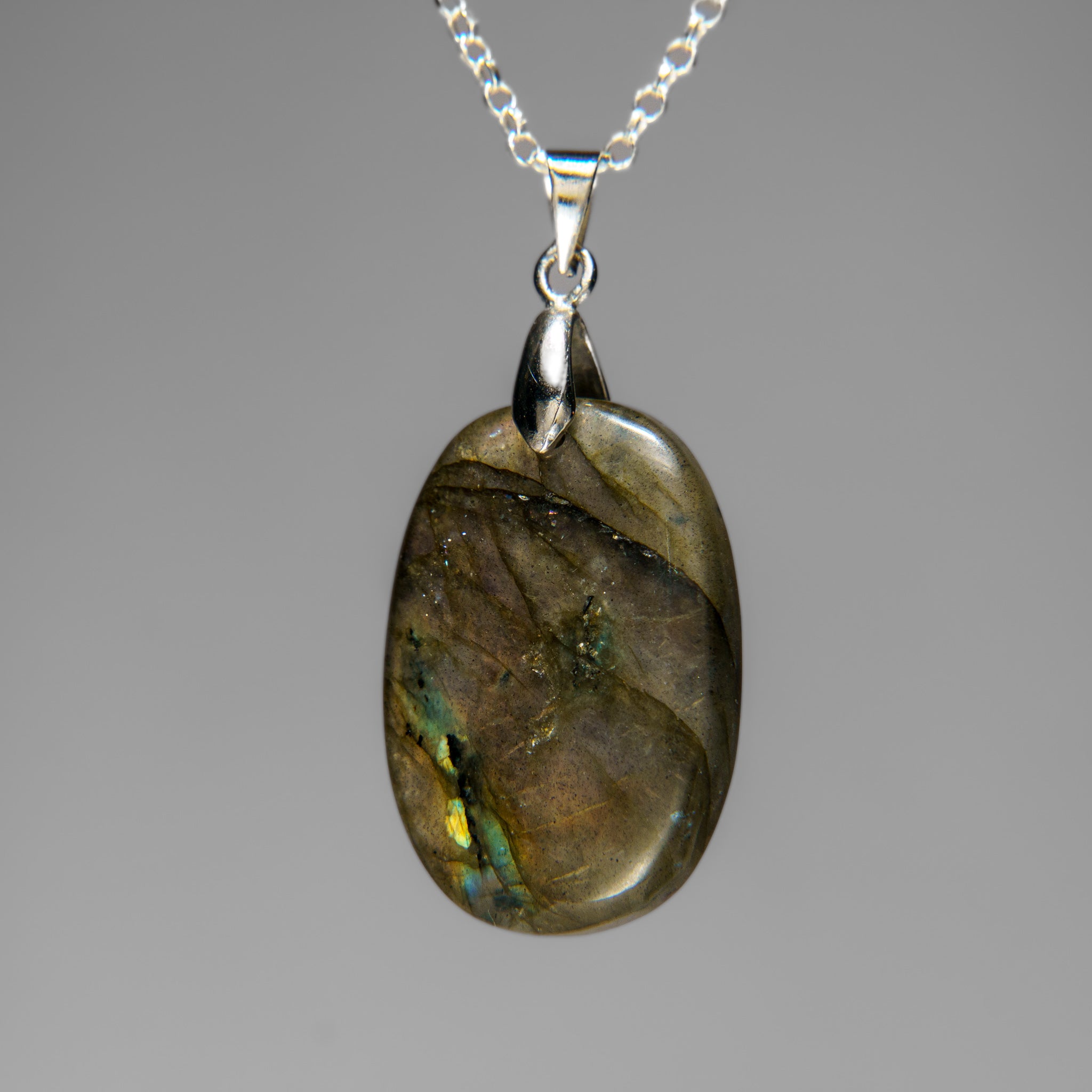 Labradorite Gemstone Pendant with 18" Sterling Silver Chain