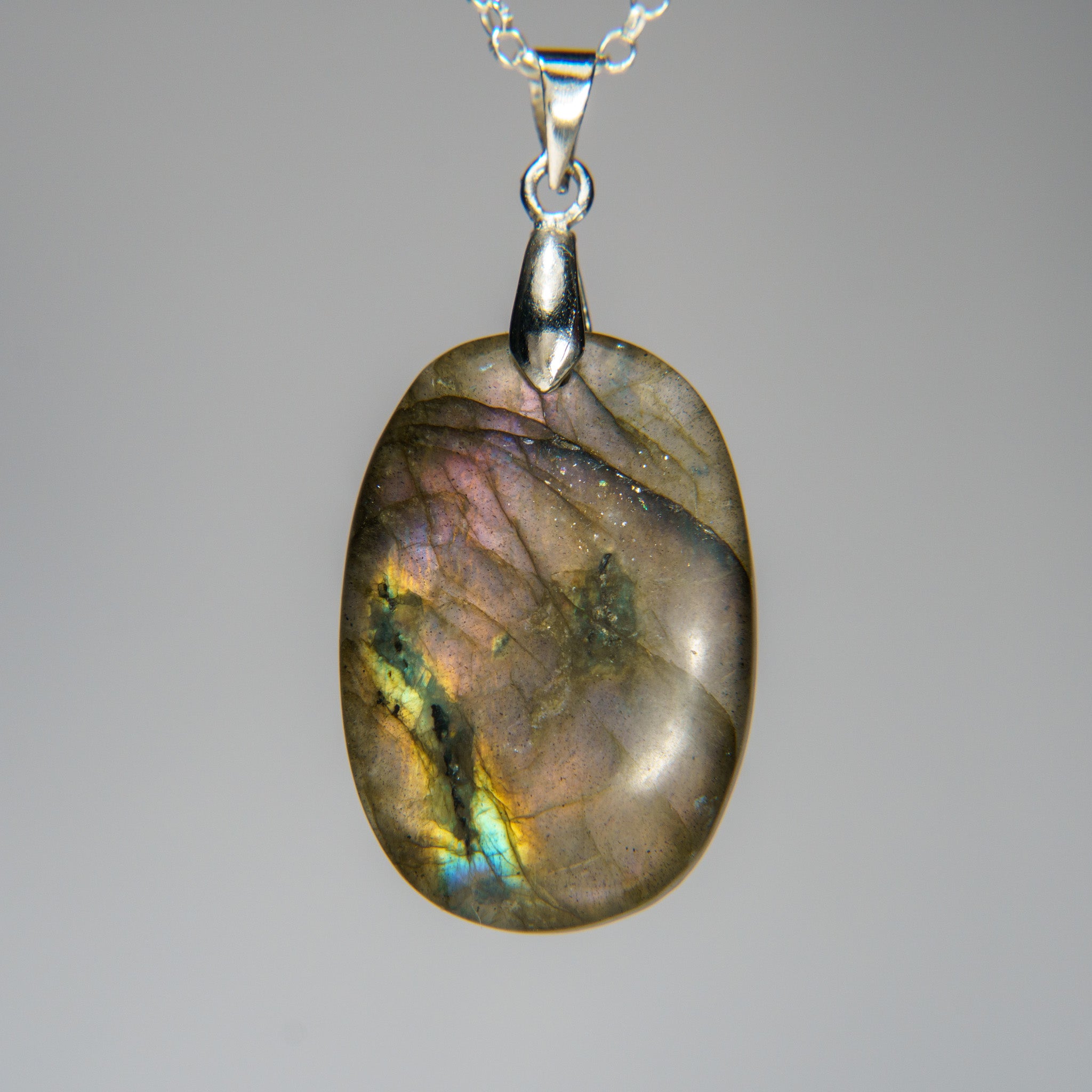 Labradorite Gemstone Pendant with 18" Sterling Silver Chain