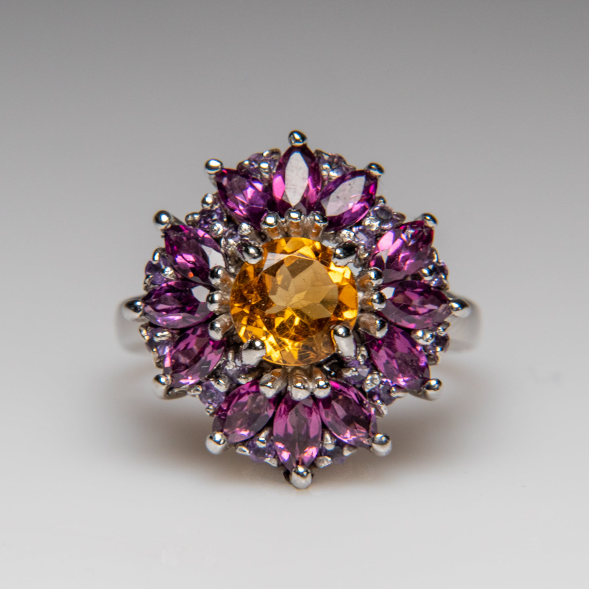 Citrine with Rhodolite Gemstone Sterling Silver Ring (Size 8.5)