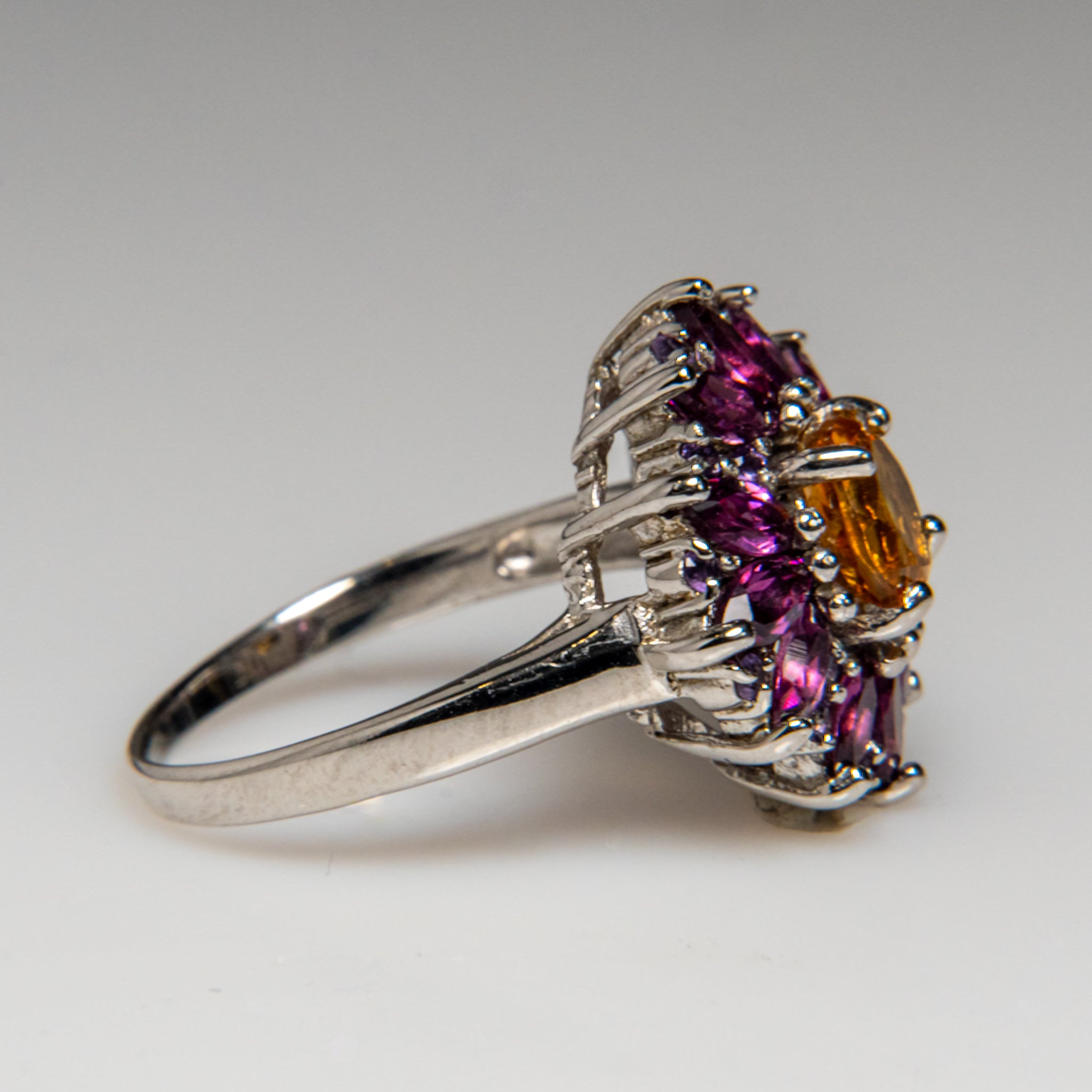 Citrine with Rhodolite Gemstone Sterling Silver Ring (Size 8.5)