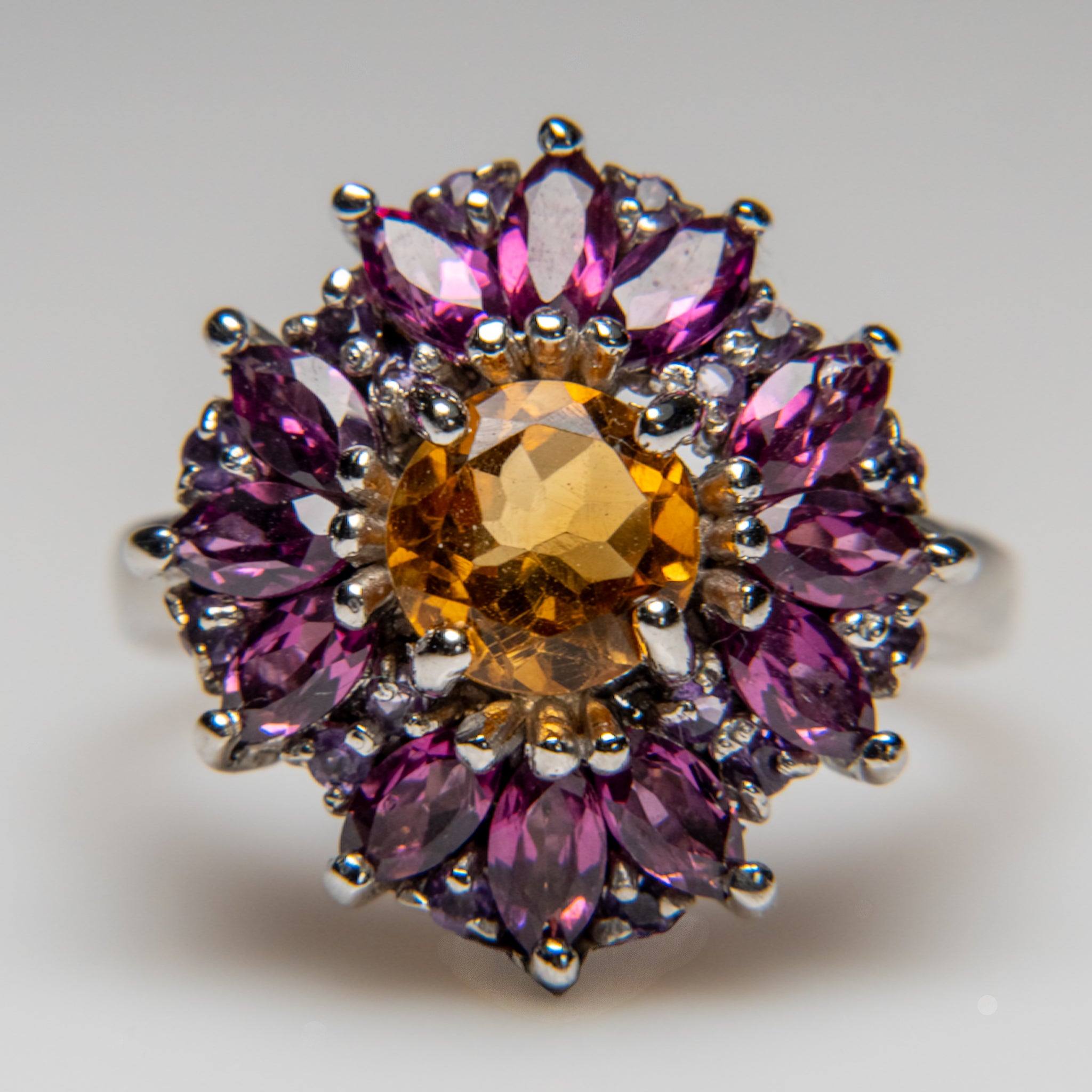 Citrine with Rhodolite Gemstone Sterling Silver Ring (Size 8.5)