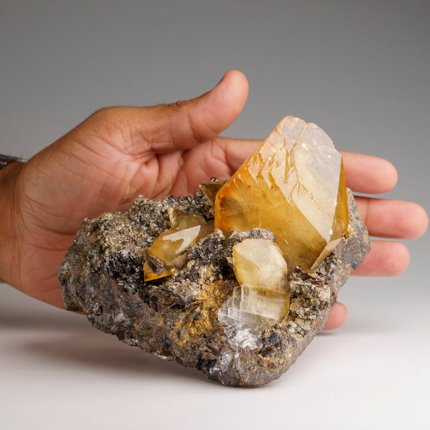 Twinned Golden Calcite Crystal from Elmwood Mine, Tennessee (211.4 grams)