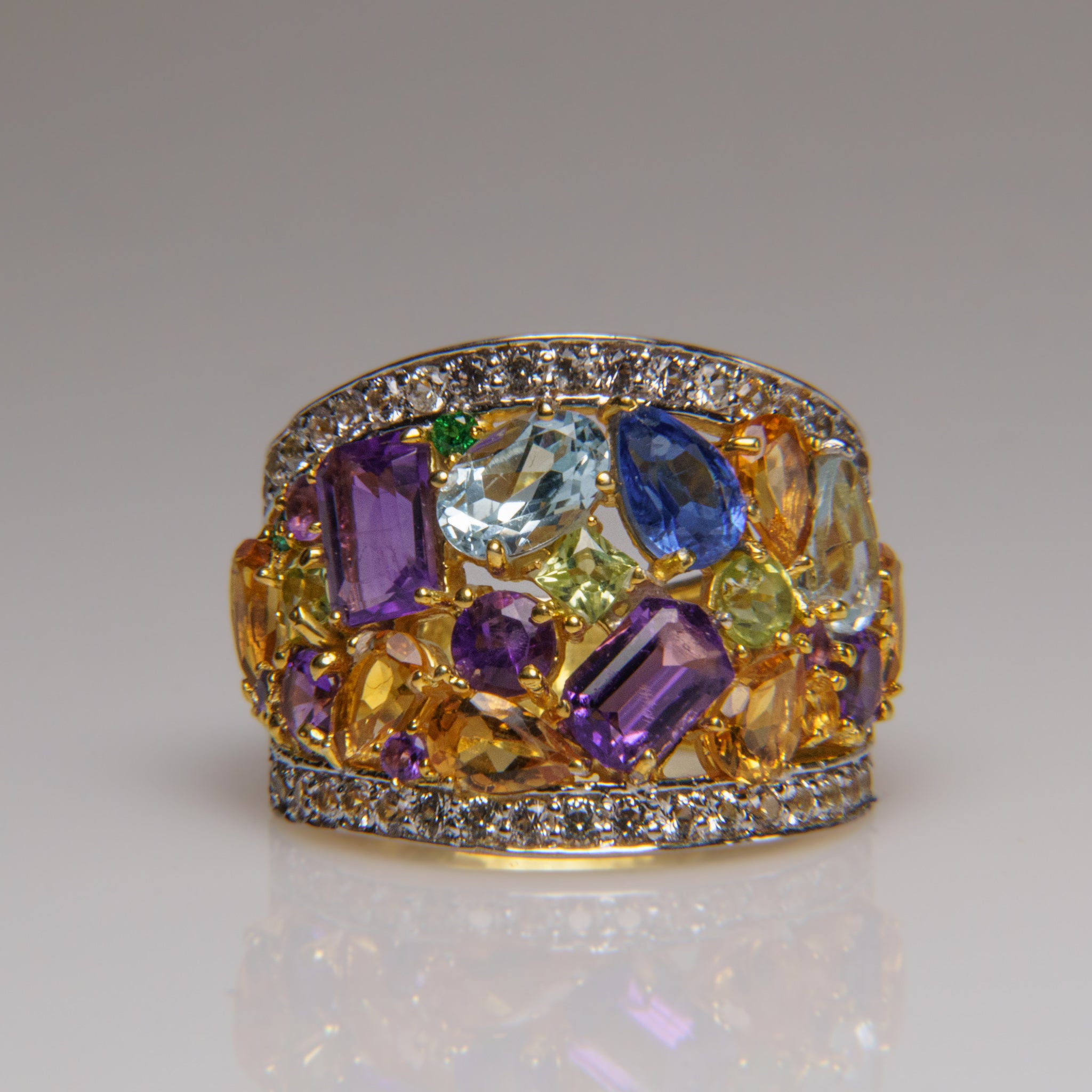 Multi Gemstone Sterling Silver Ring (Size 8)