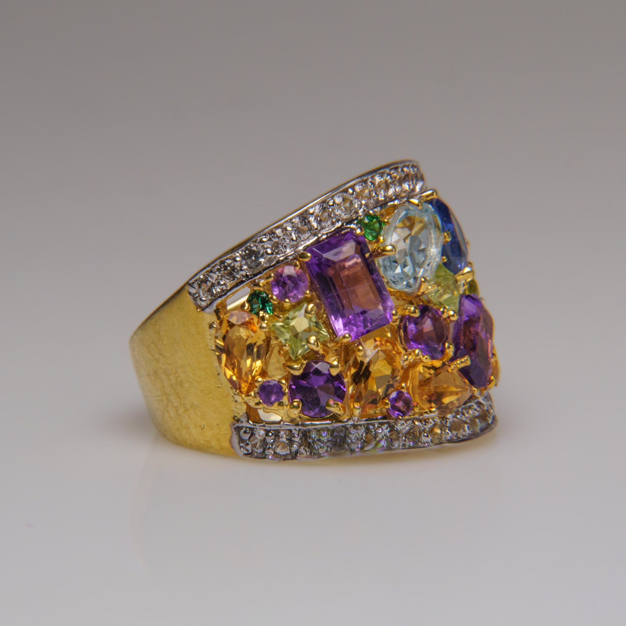 Multi Gemstone Sterling Silver Ring (Size 8)