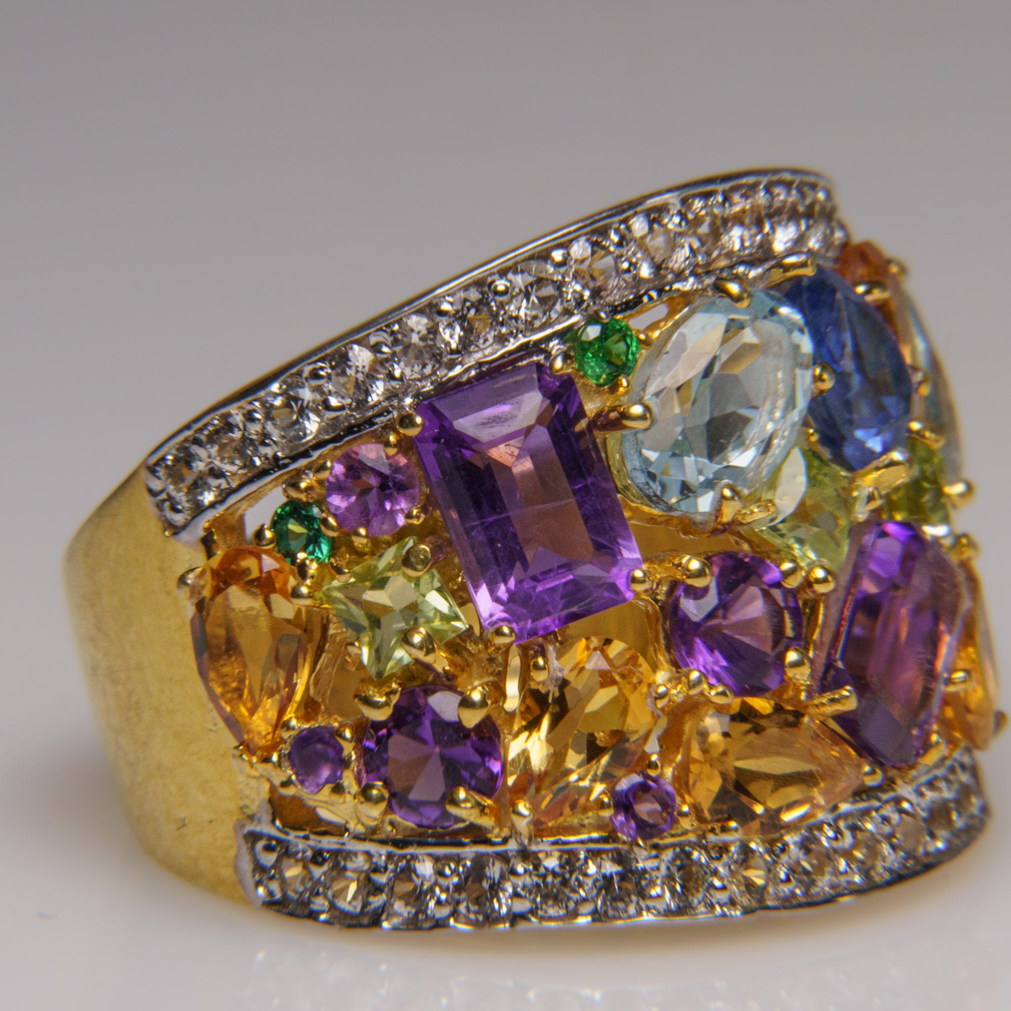 Multi Gemstone Sterling Silver Ring (Size 8)