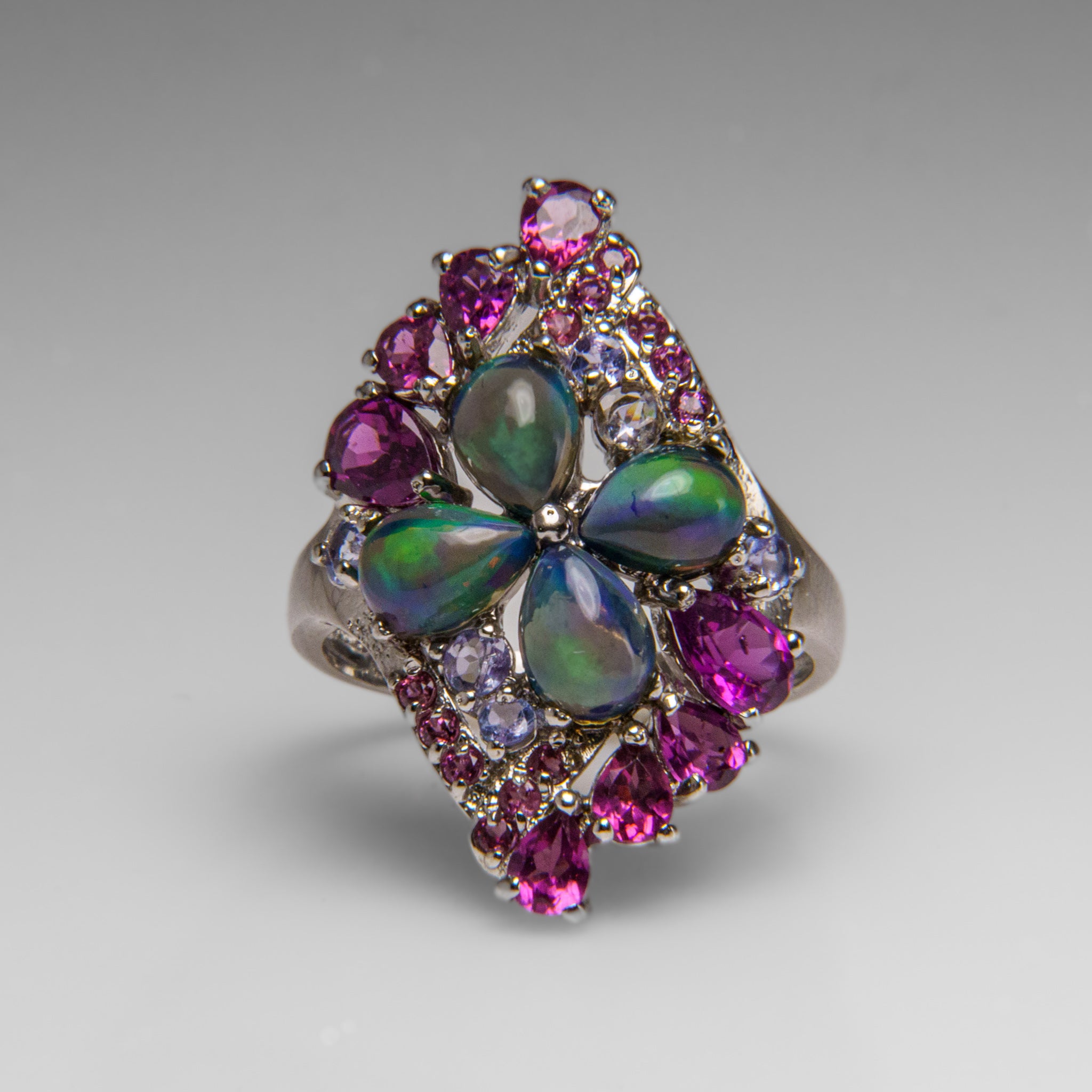 Opal with Rhodolite Gemstone Sterling Silver Ring (Size 8)