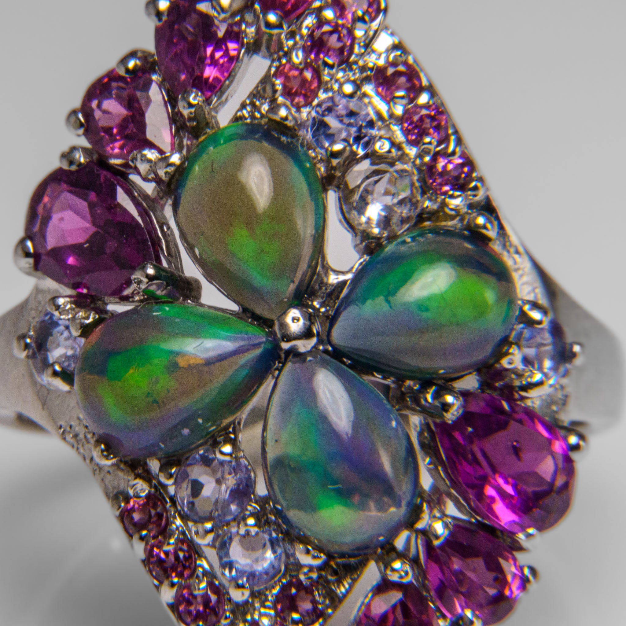 Opal with Rhodolite Gemstone Sterling Silver Ring (Size 8)