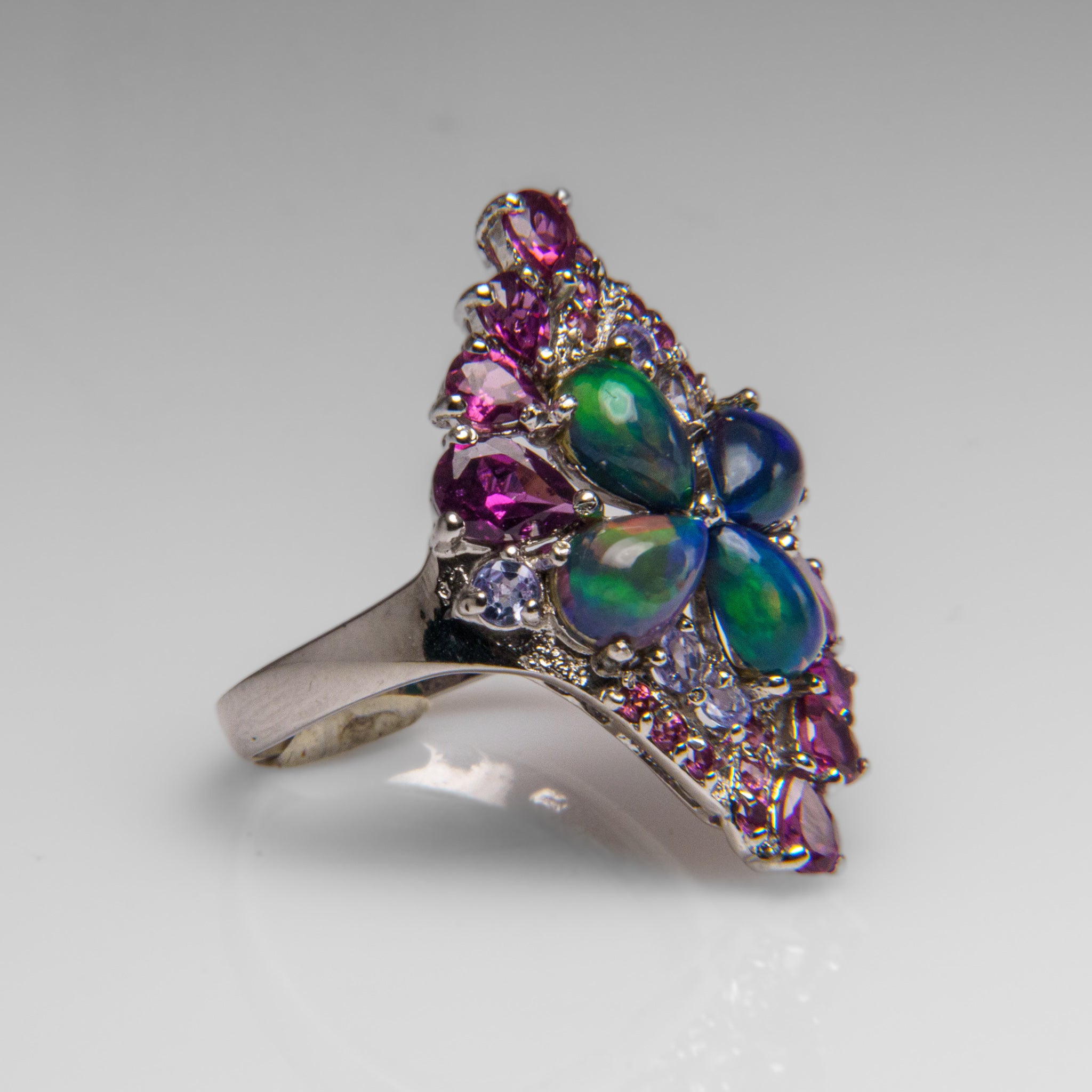 Opal with Rhodolite Gemstone Sterling Silver Ring (Size 8)