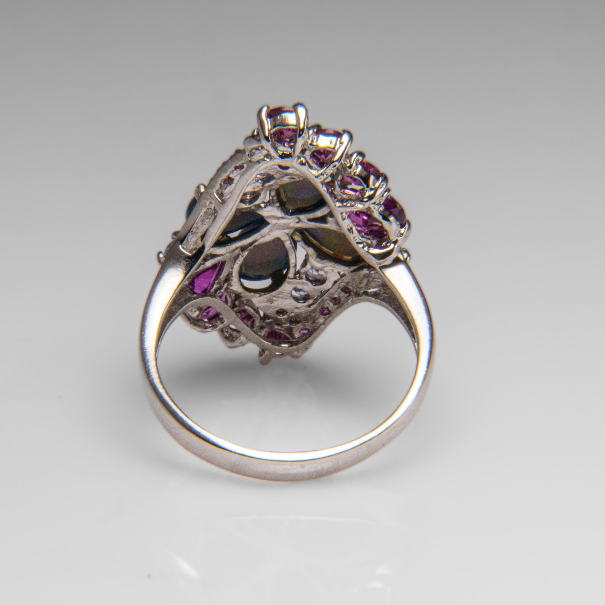 Opal with Rhodolite Gemstone Sterling Silver Ring (Size 8)