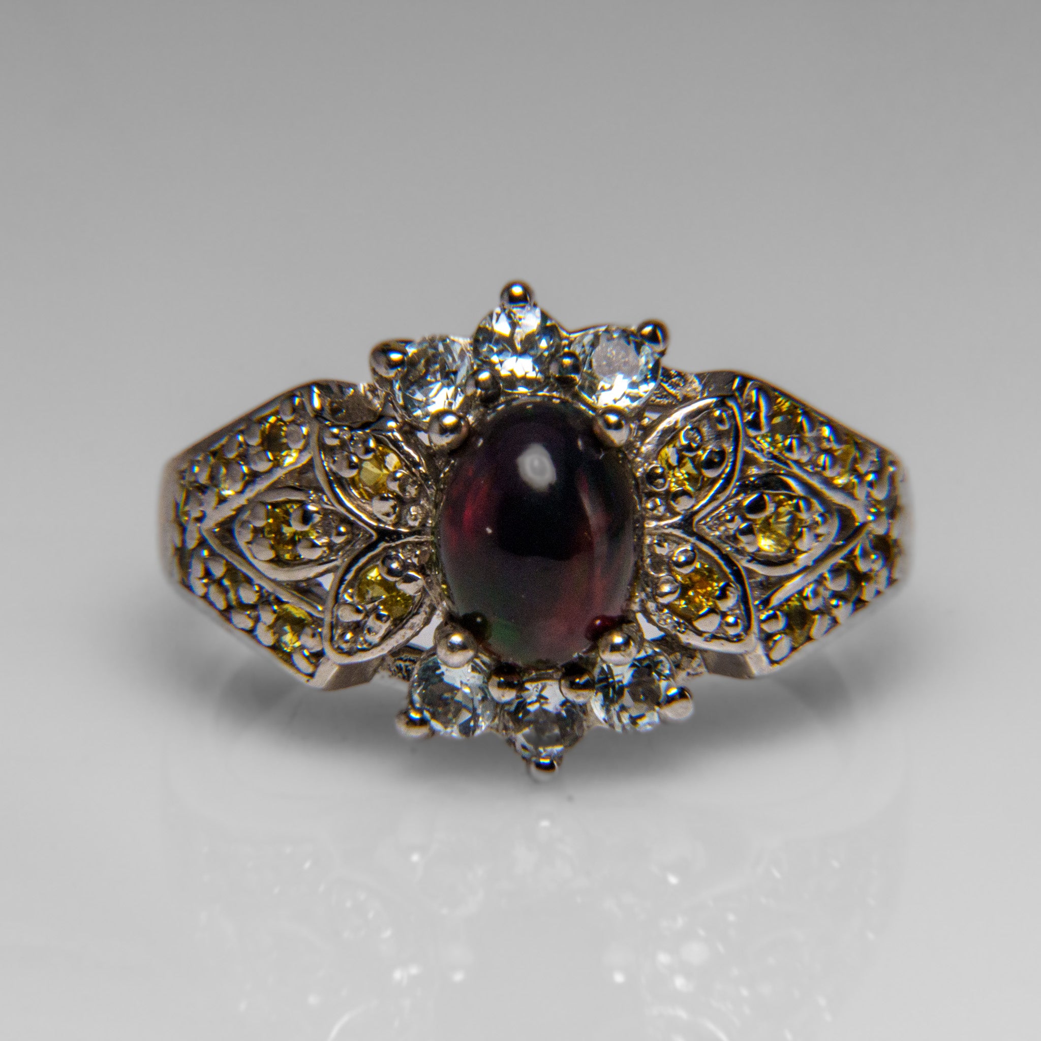 Opal Gemstone Sterling Silver Ring (Size 8)