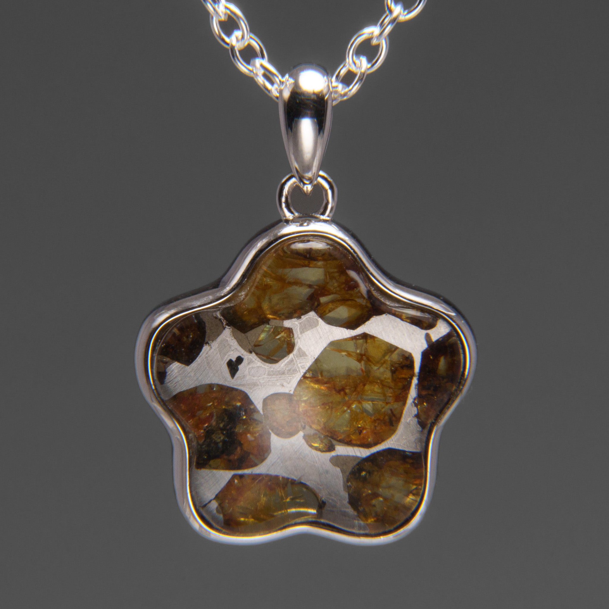 Sericho Pallasite Meteorite Pendant (5 grams) with 18" Sterling Silver Chain