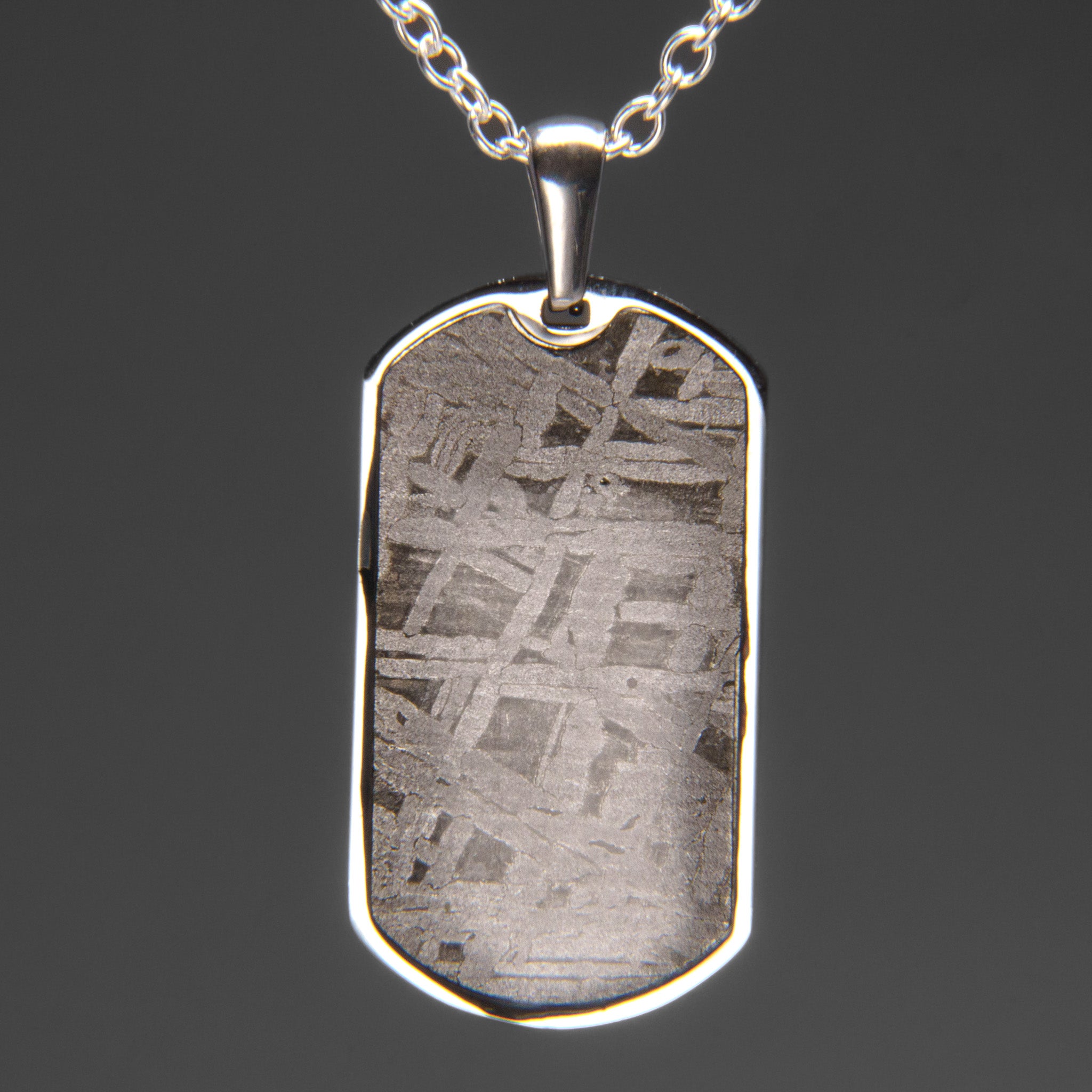 Muonionalusta Meteorite Dog Tag Pendant with 18" Sterling Silver Chain