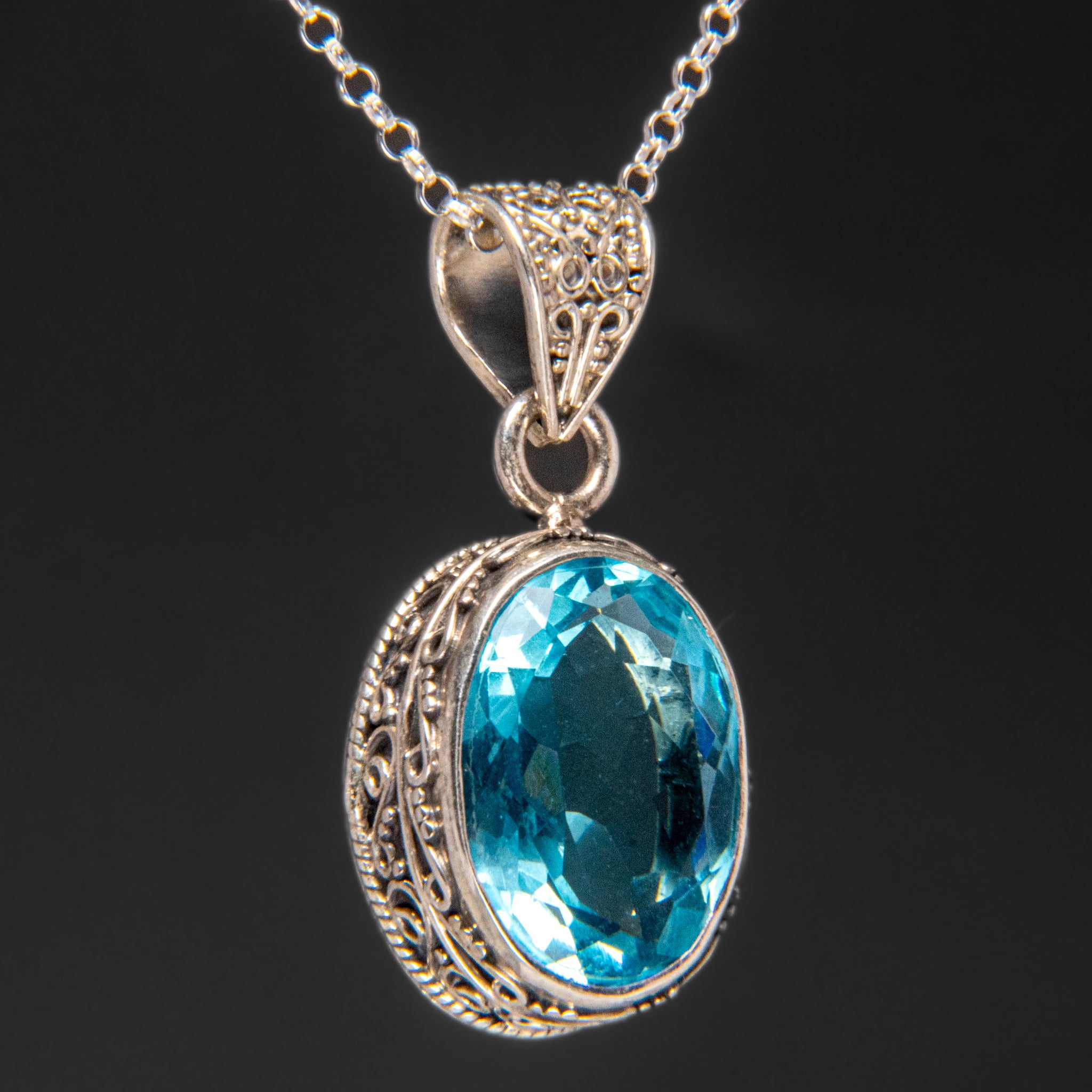 Blue Topaz Gemstone Sterling Silver Pendant with 18" Sterling Silver Chain