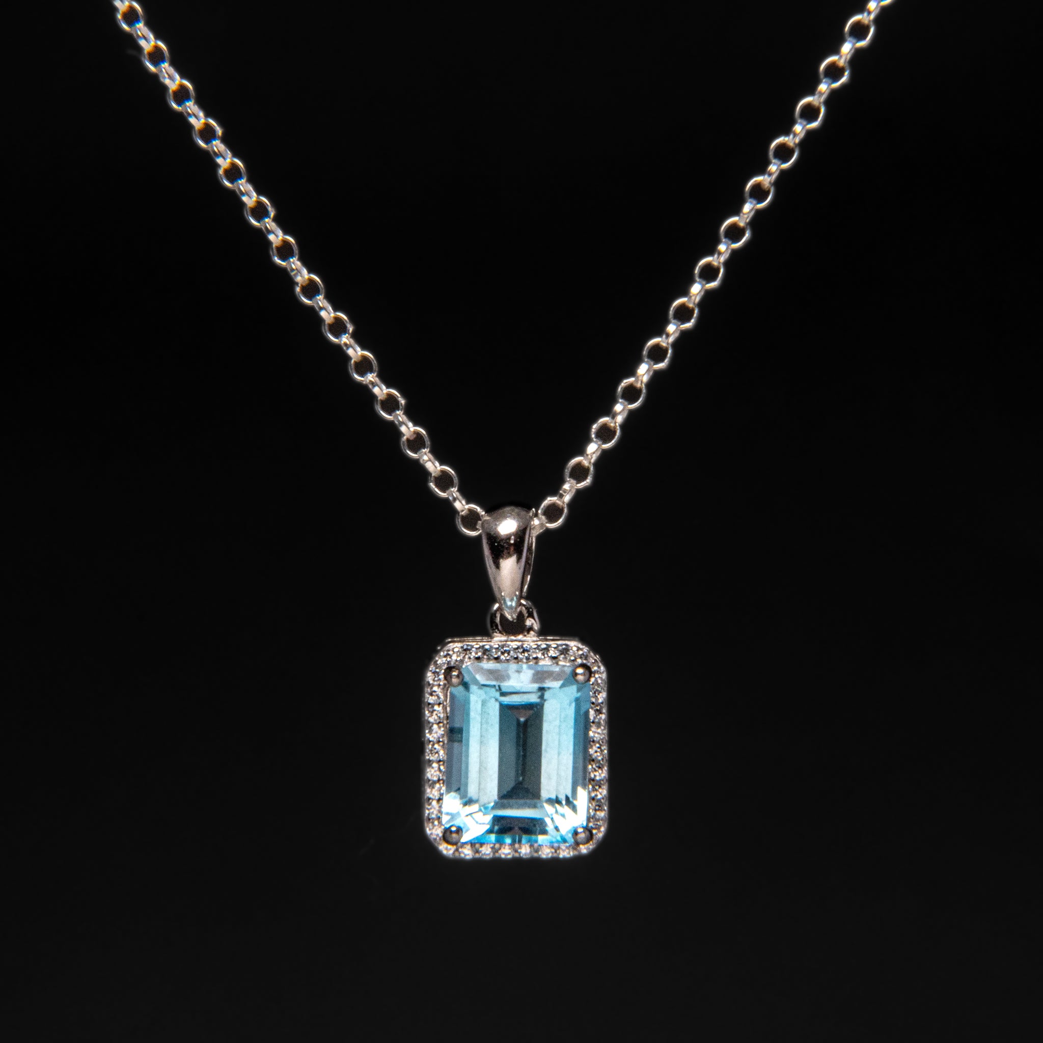 Blue Topaz Gemstone Sterling Silver Pendant with 18" Sterling Silver Chain