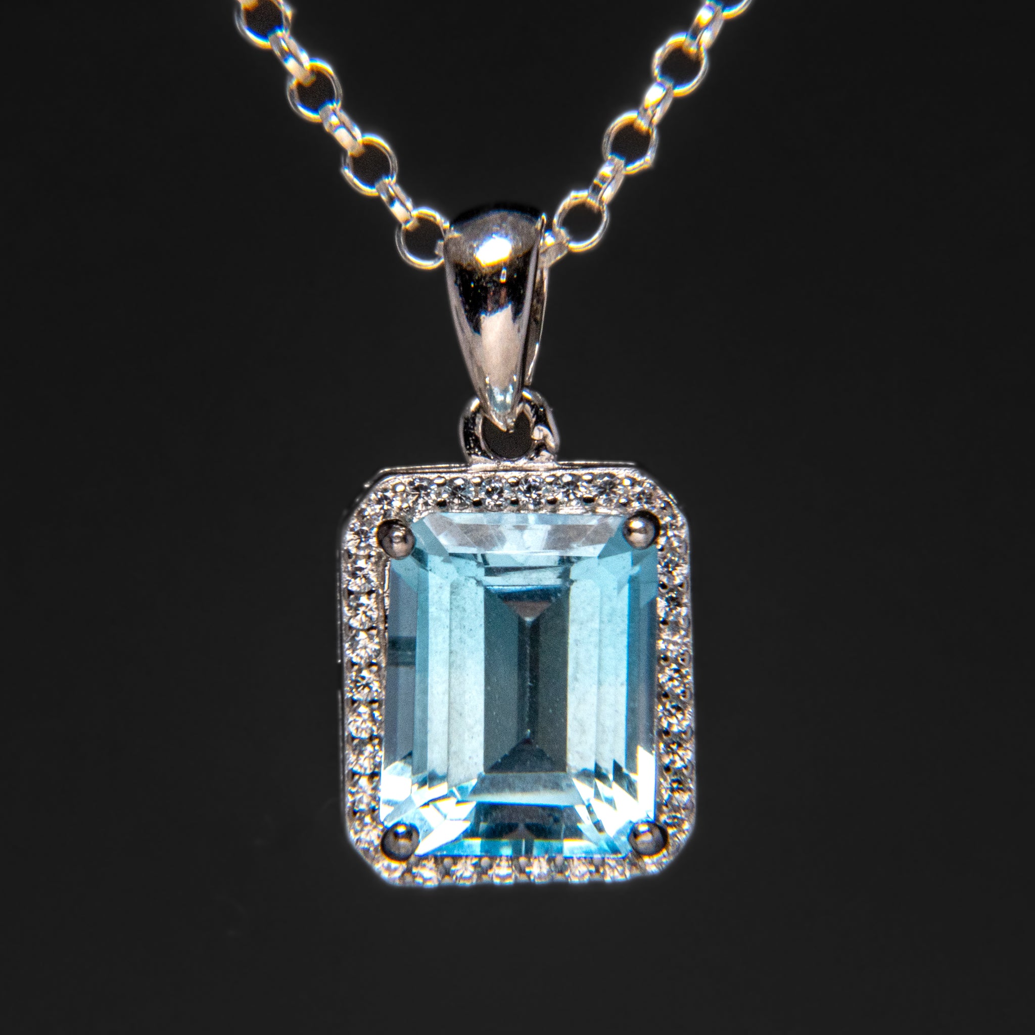 Blue Topaz Gemstone Sterling Silver Pendant with 18" Sterling Silver Chain