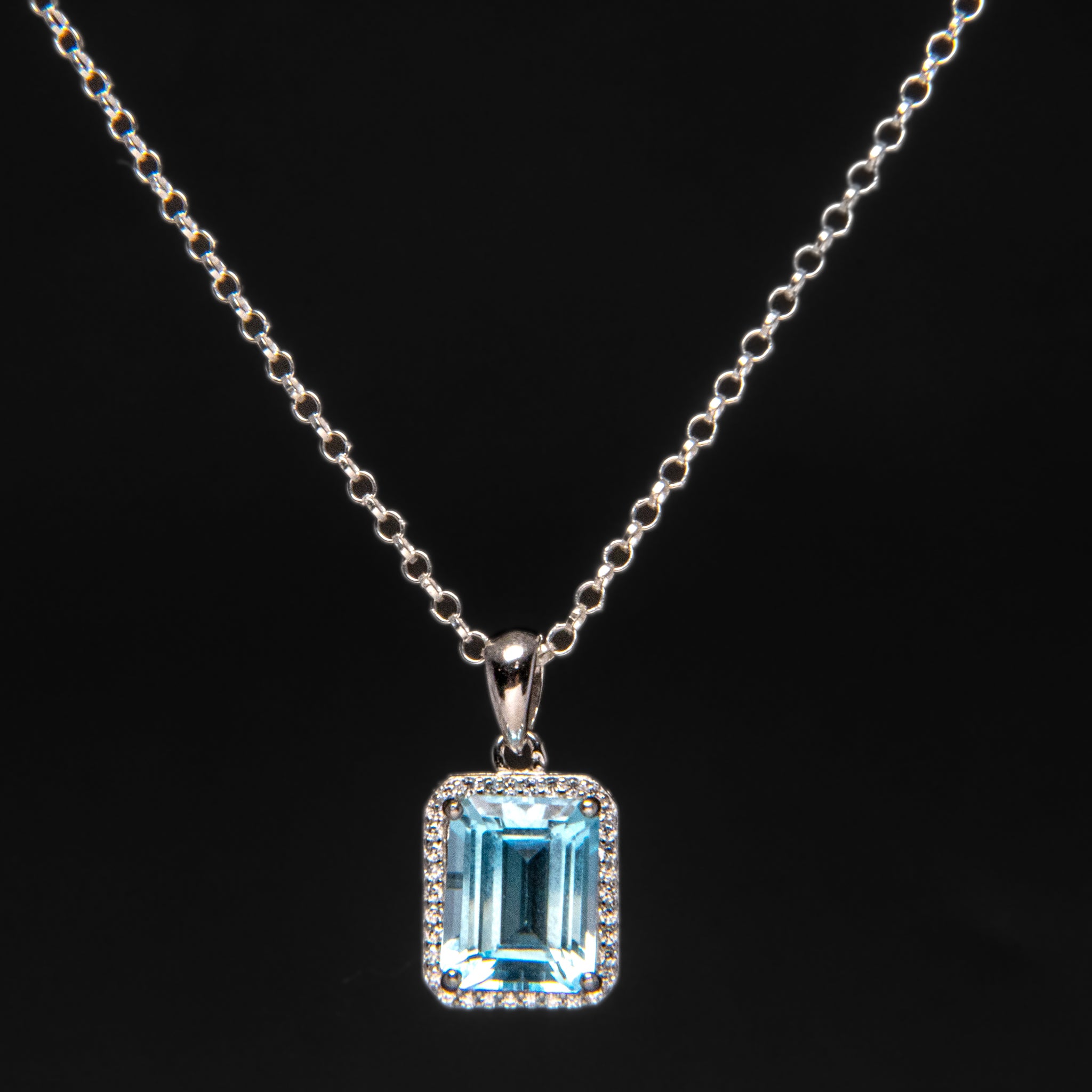 Blue Topaz Gemstone Sterling Silver Pendant with 18" Sterling Silver Chain