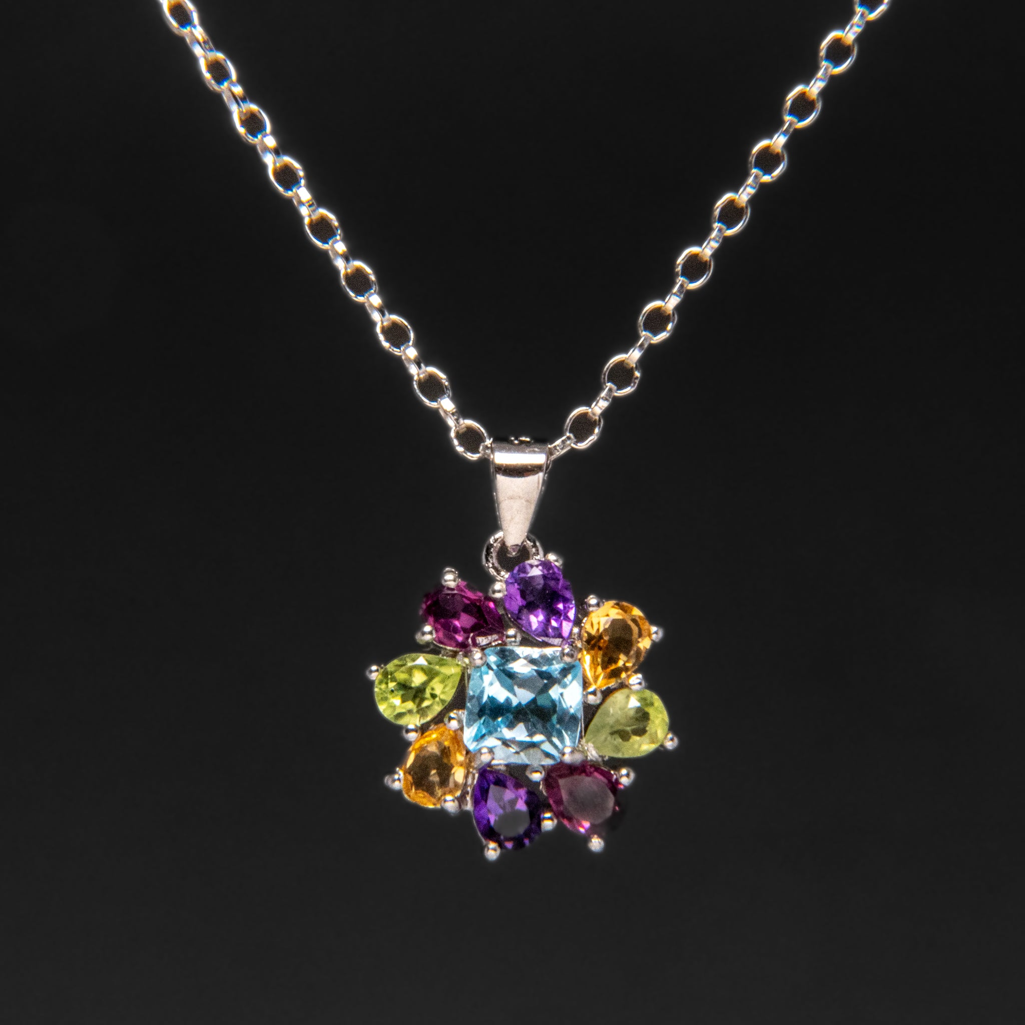 Multi Gemstone Sterling Silver Pendant with 18" Sterling Silver Necklace