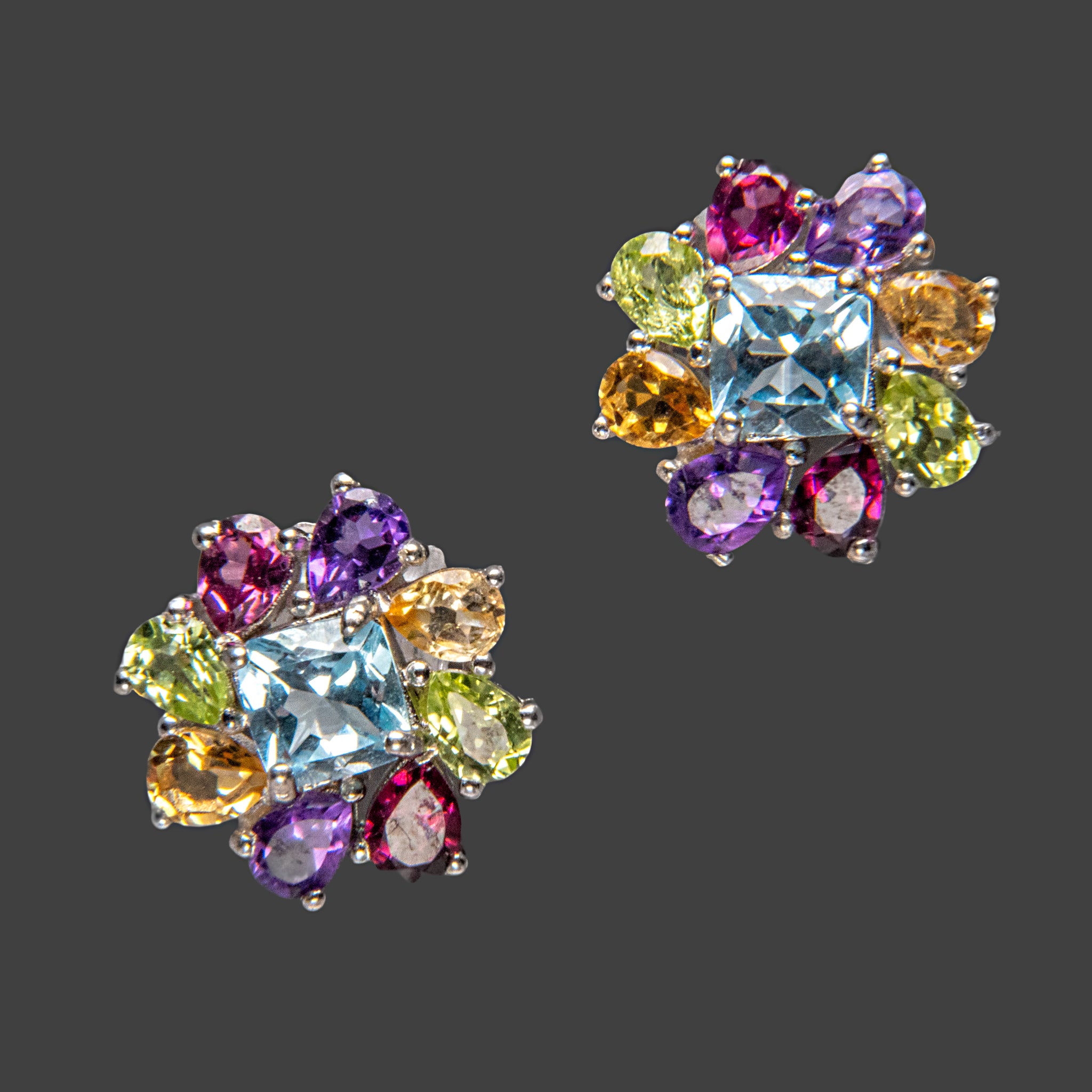 Multi Gemstone Sterling Silver 15mm Stud Earrings
