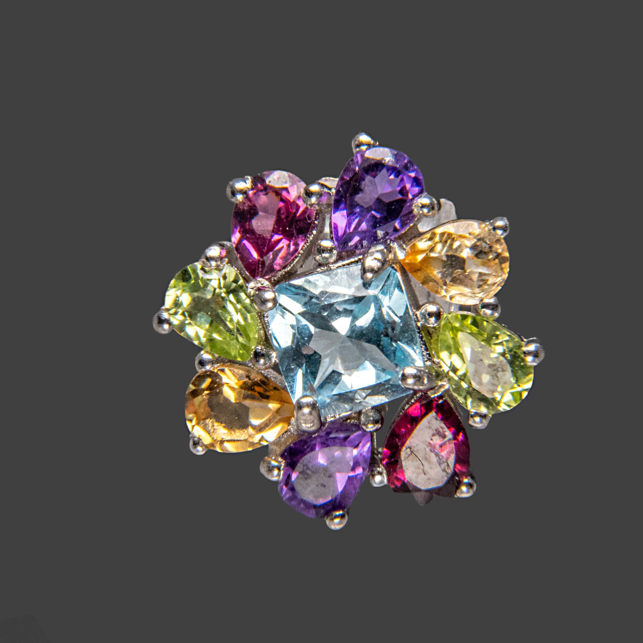 Multi Gemstone Sterling Silver 15mm Stud Earrings