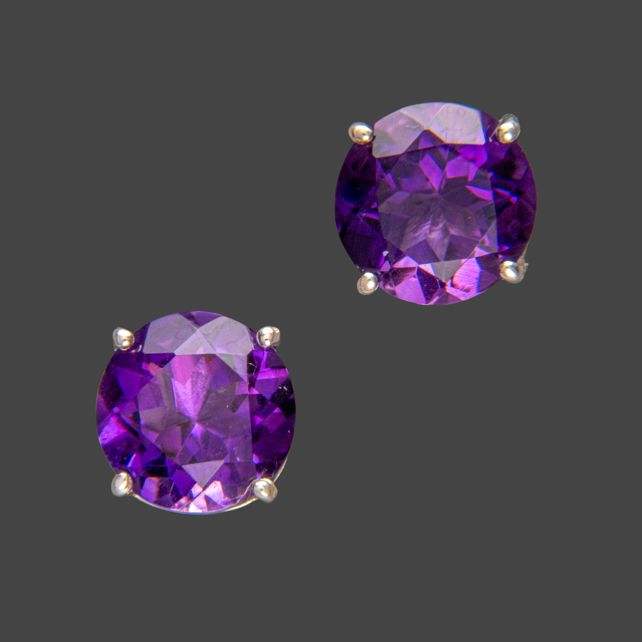 Sterling Silver 10mm Amethyst Gemstone Stud Earrings
