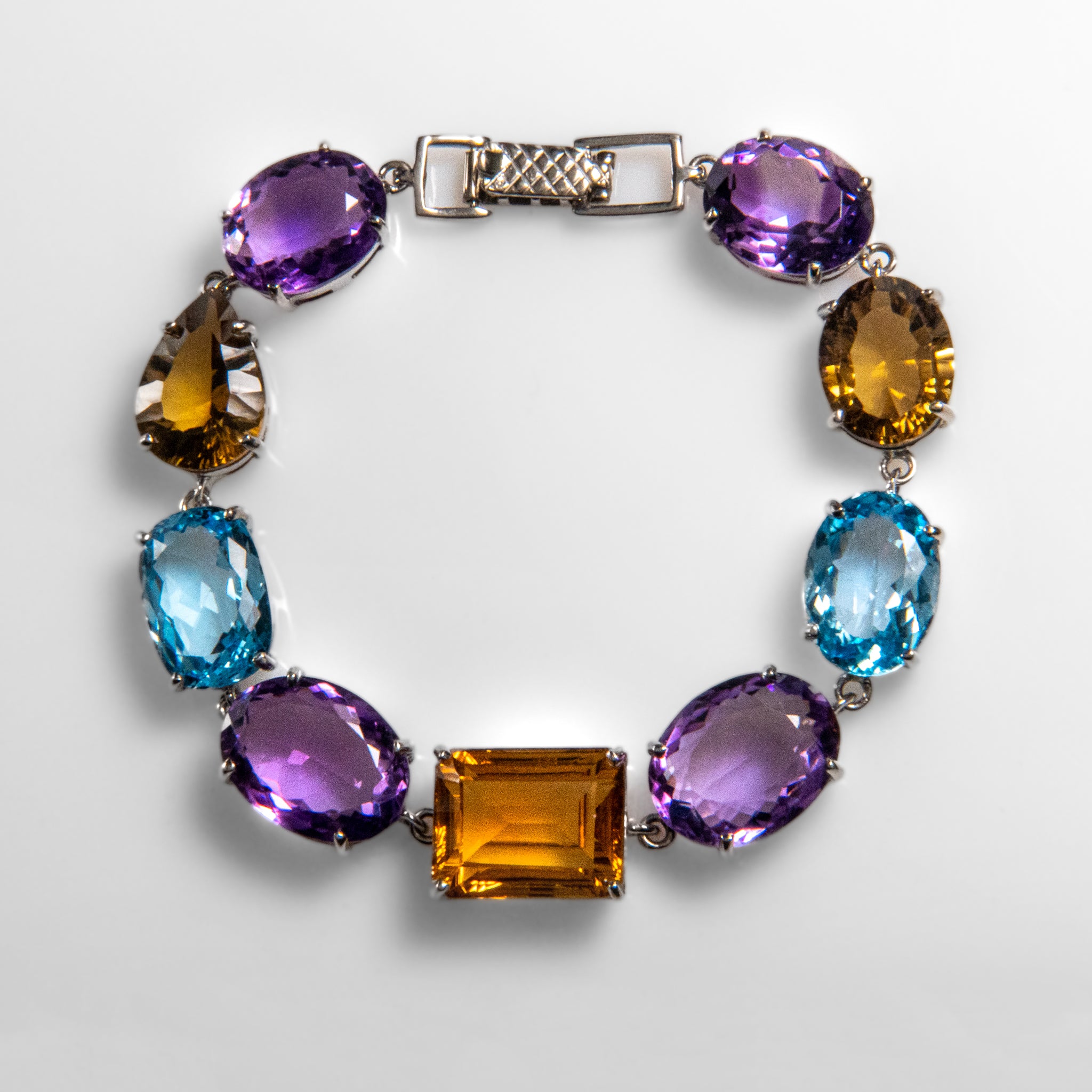 Genuine Amethyst, Topaz, Citrine Gemstone Bracelet in .925 Sterling Silver (8.5")
