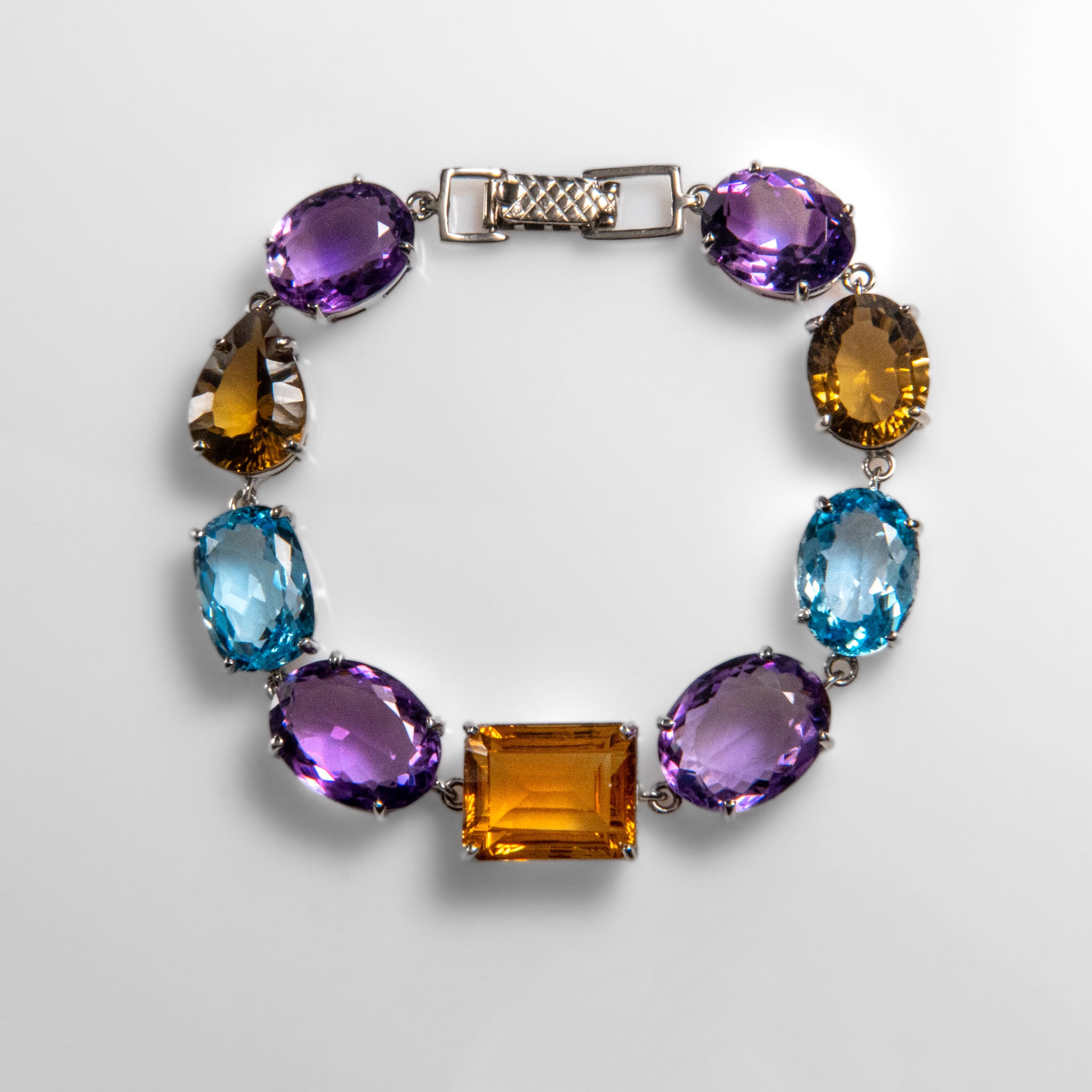 Genuine Amethyst, Topaz, Citrine Gemstone Bracelet in .925 Sterling Silver (8.5")