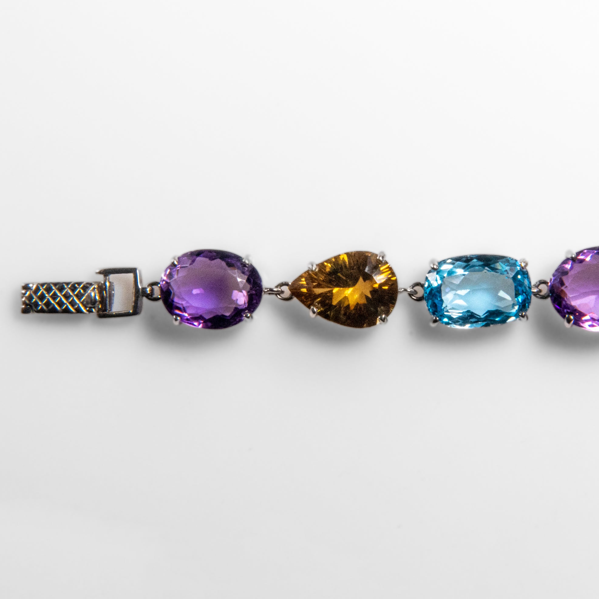 Genuine Amethyst, Topaz, Citrine Gemstone Bracelet in .925 Sterling Silver (8.5")