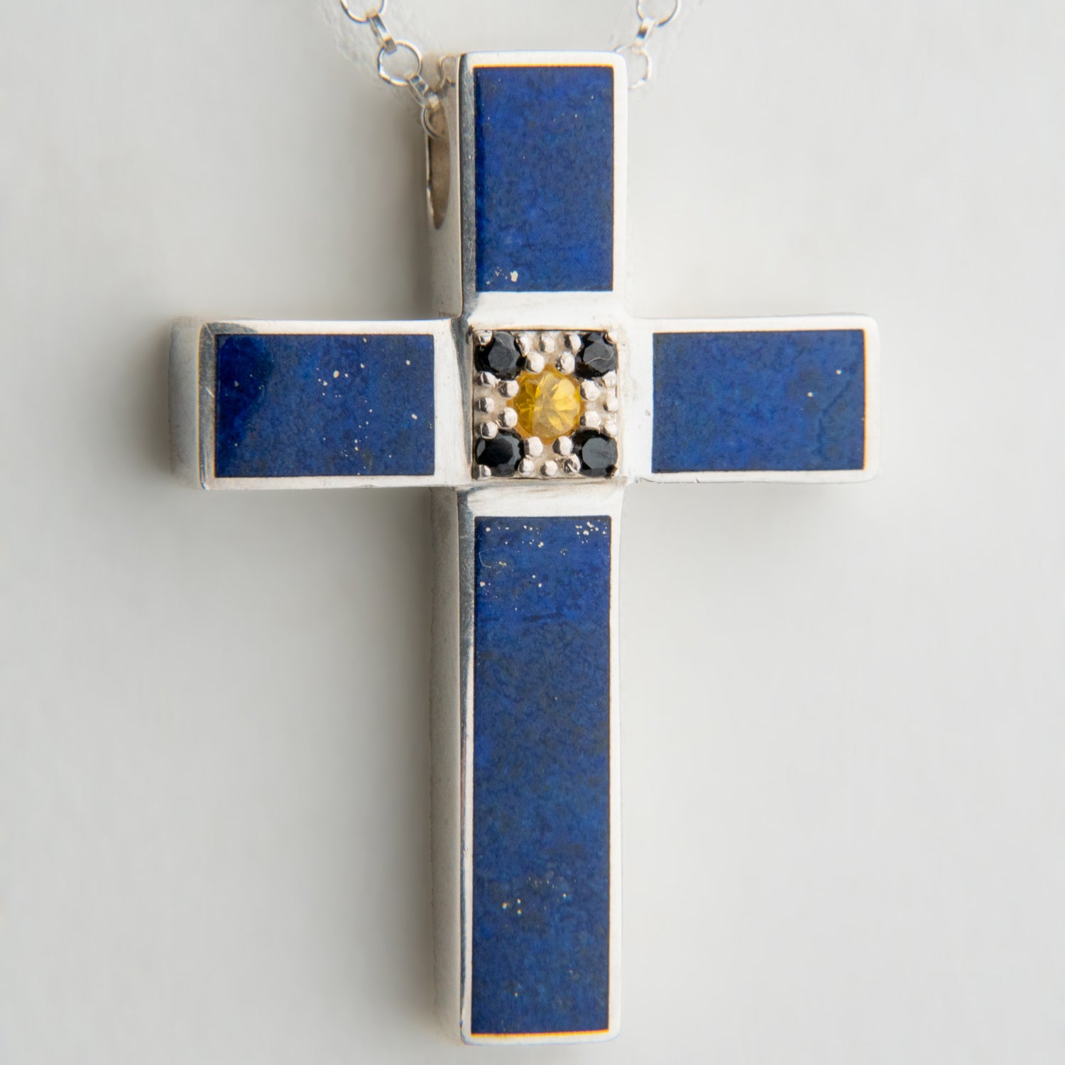 Genuine Lapis Lazuli Sterling Silver Cross Pendant with 18" Sterling Silver Necklace