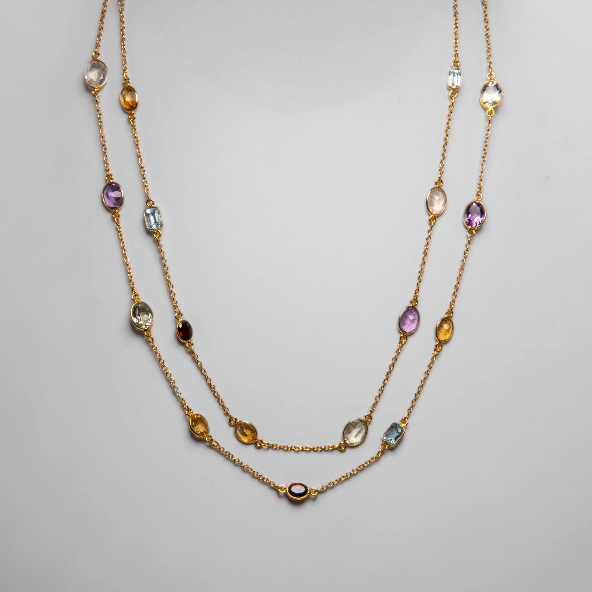 Multi Gemstone Sterling Silver Transformable Long Necklace (44")