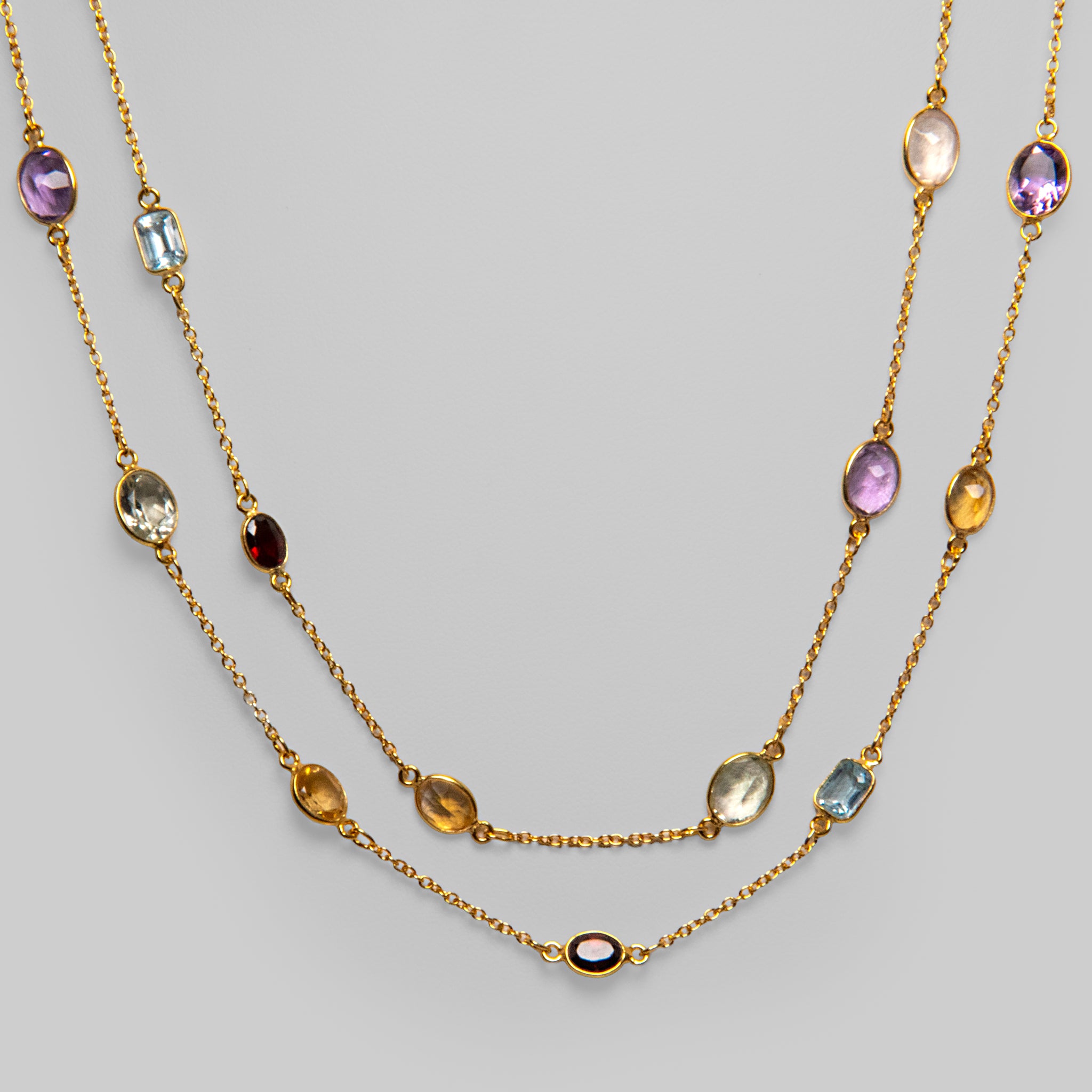 Multi Gemstone Sterling Silver Transformable Long Necklace (44")
