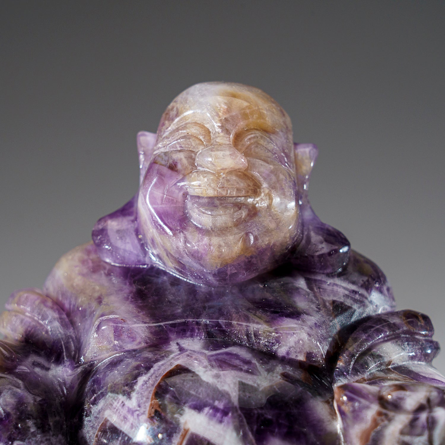 Genuine Polished Chevron Amethyst Buddha Carving (1.6 lbs)