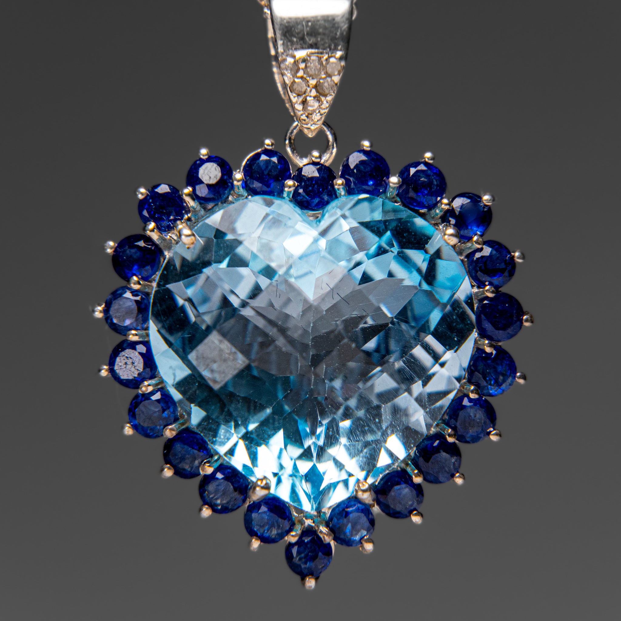 Blue Topaz and Sapphire Heart Pendant in Sterling Silver with 18" Sterling Silver Chain