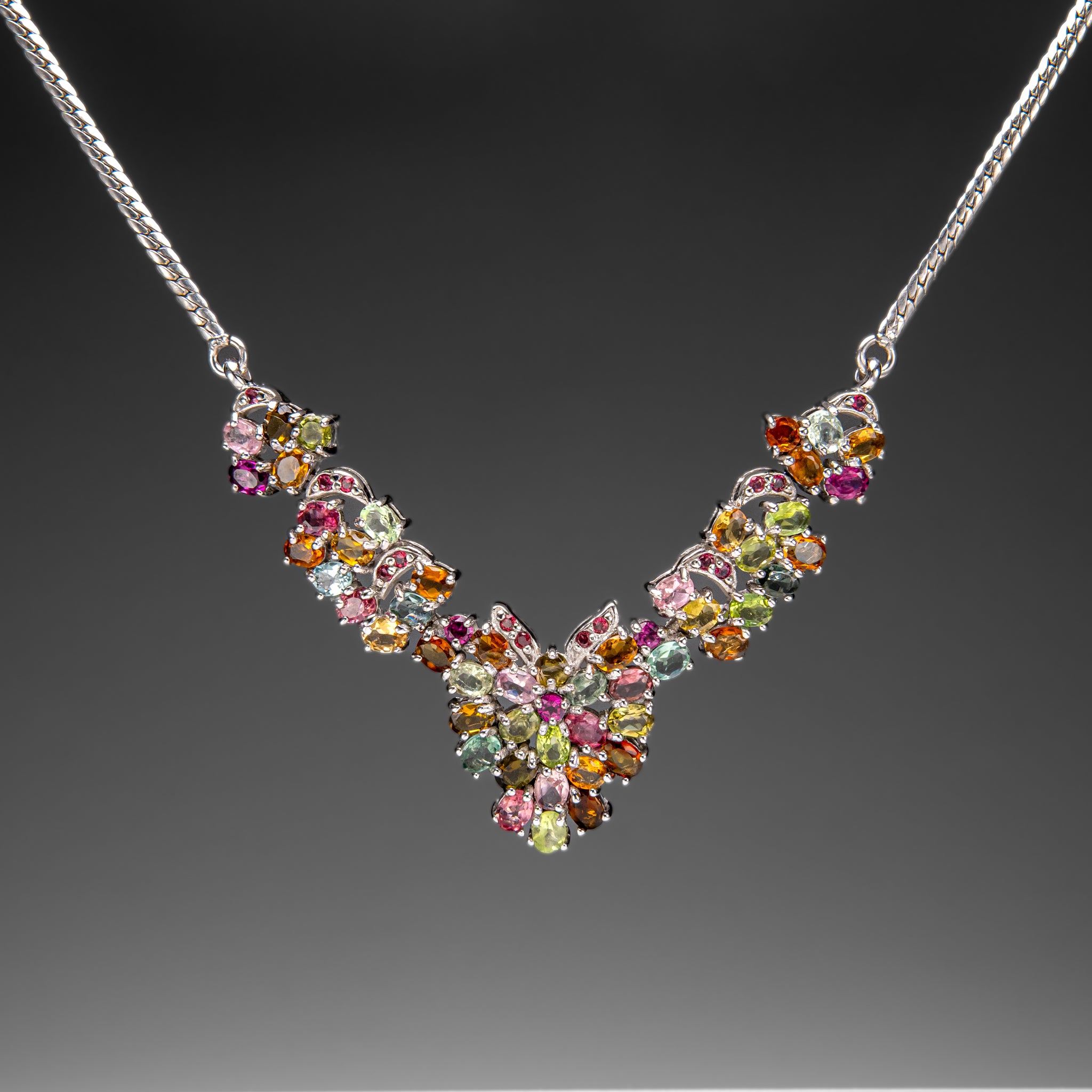 Sterling Silver Multi Gemstone Adjustable 18 Inch Necklace