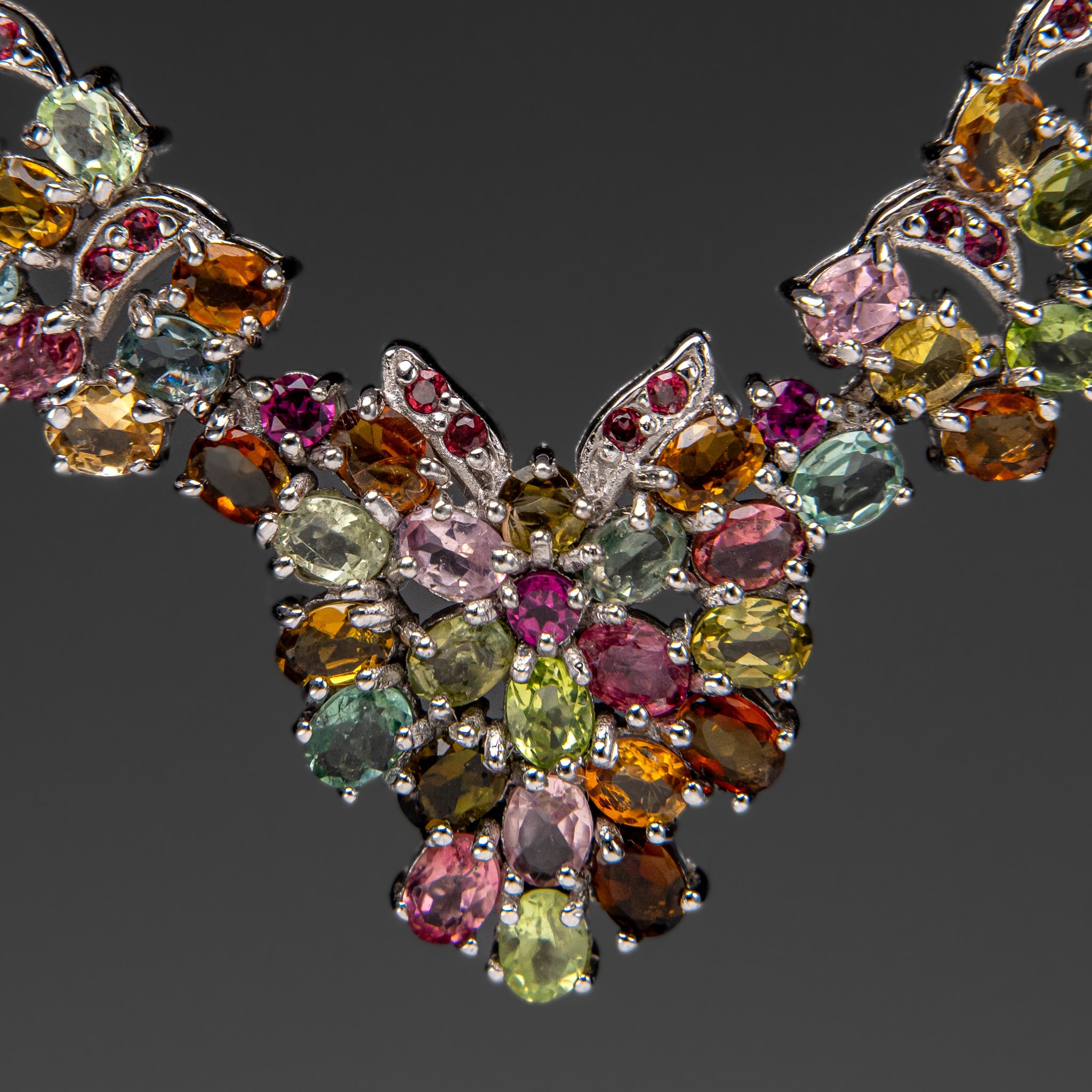 Sterling Silver Multi Gemstone Adjustable 18 Inch Necklace