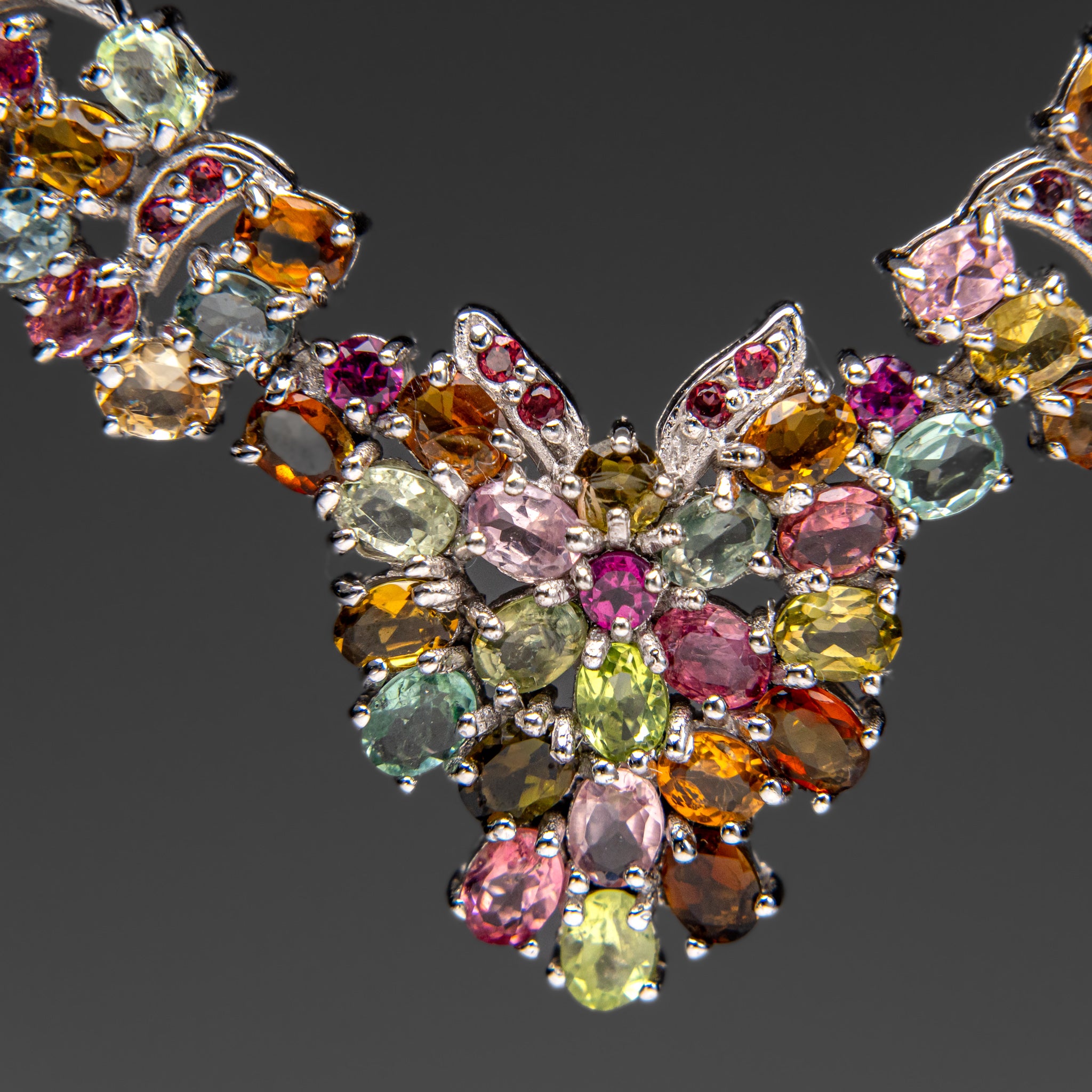 Sterling Silver Multi Gemstone Adjustable 18 Inch Necklace