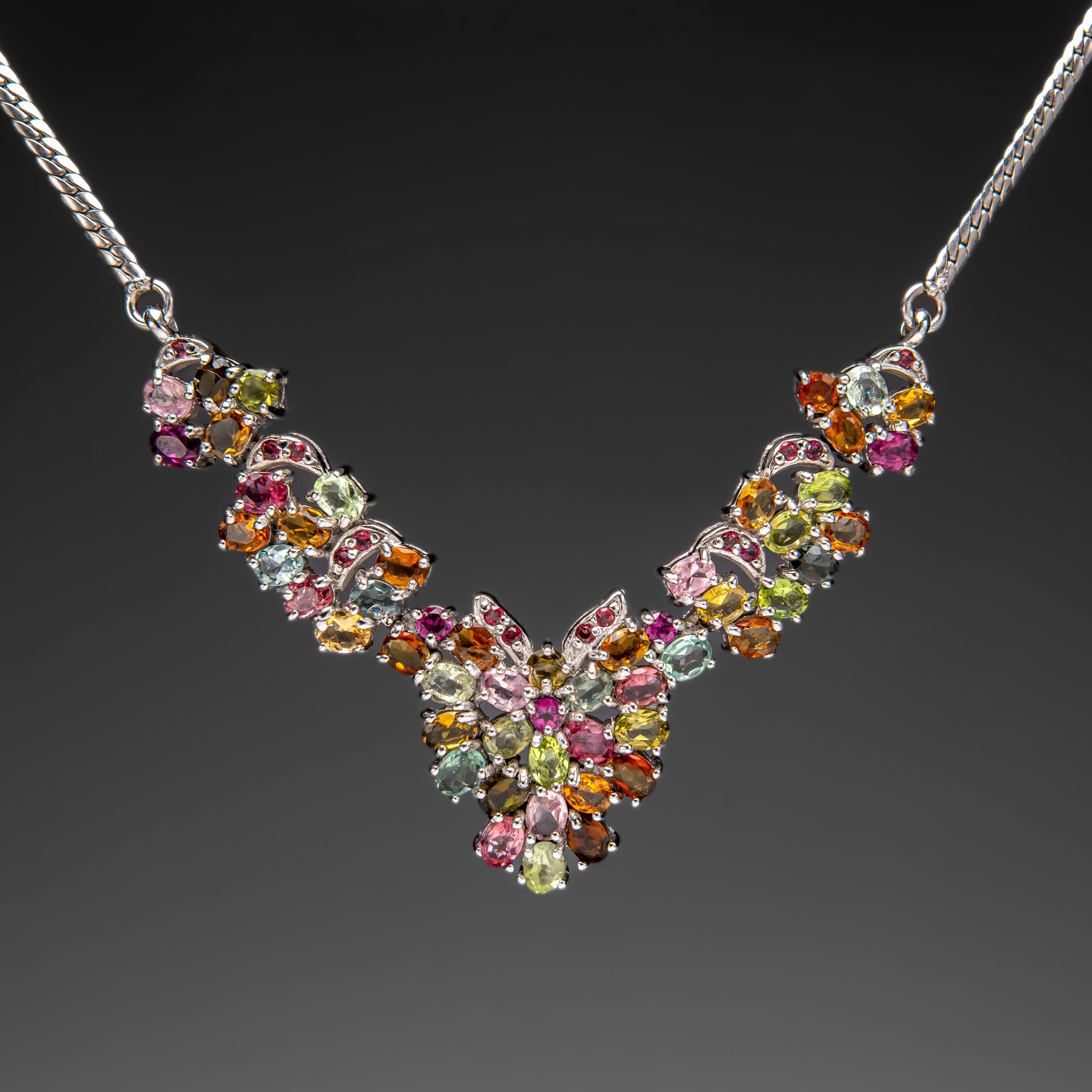 Sterling Silver Multi Gemstone Adjustable 18 Inch Necklace