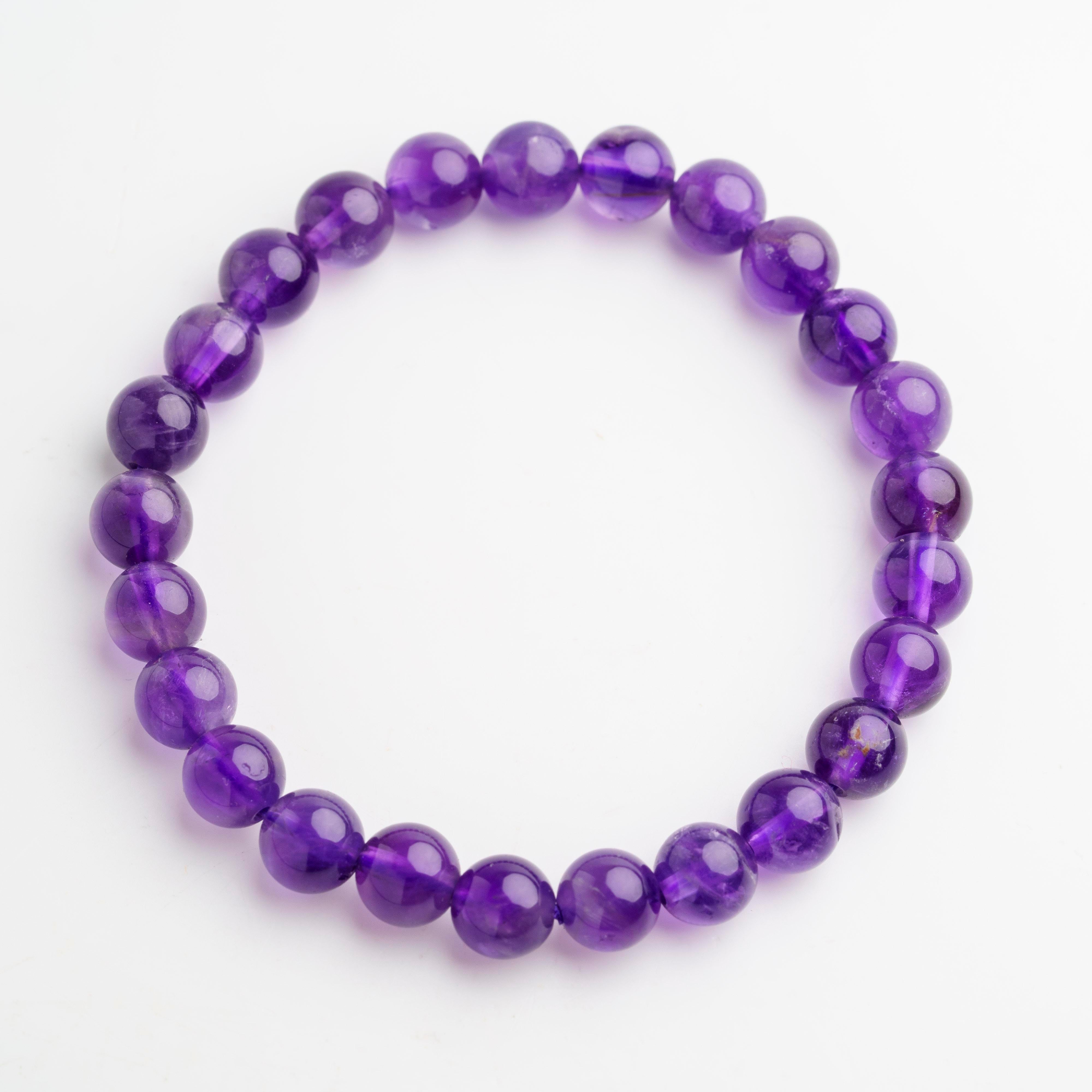 Genuine Amethyst 6mm Beaded 7 Inch Stretch Bracelet