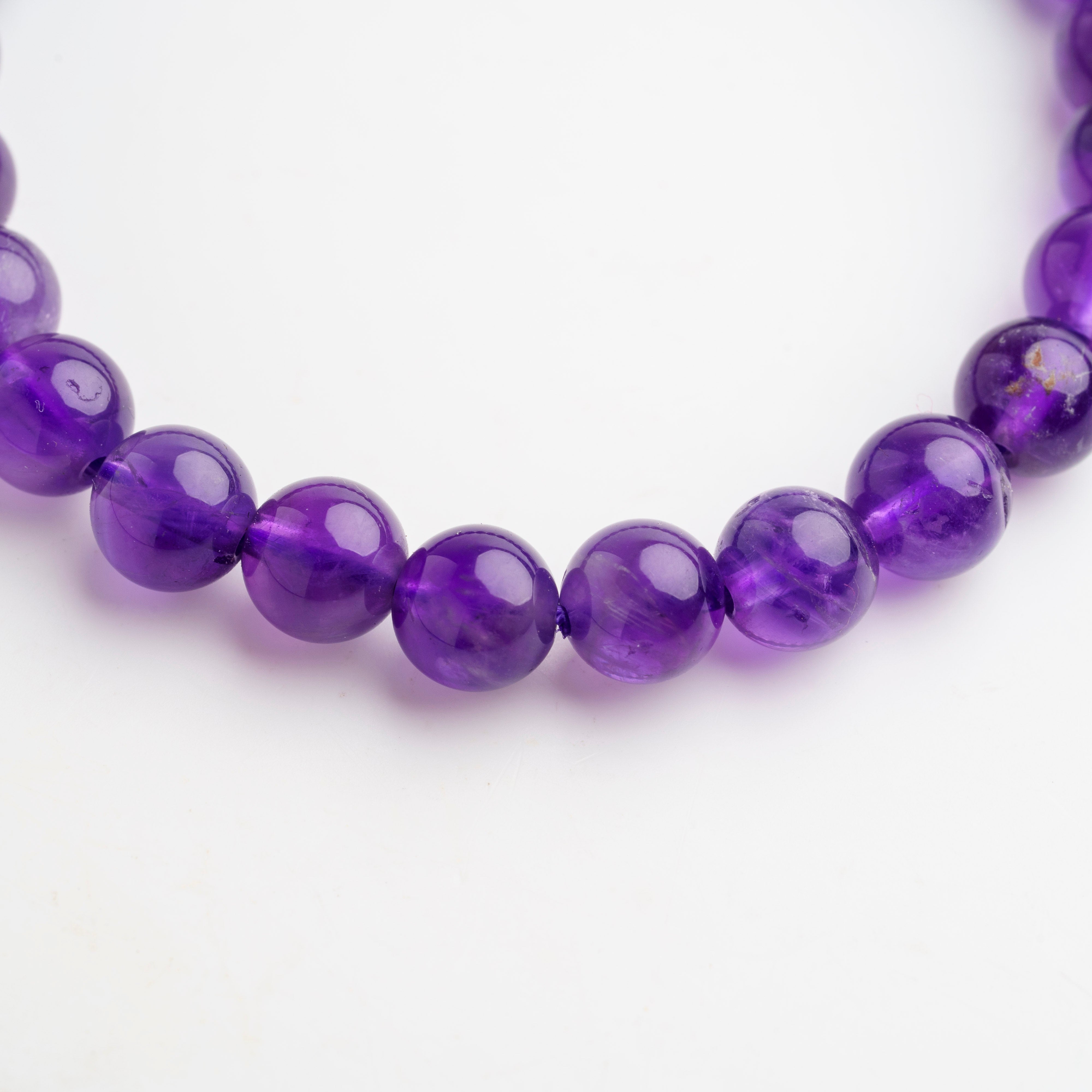 Genuine Amethyst 6mm Beaded 7 Inch Stretch Bracelet