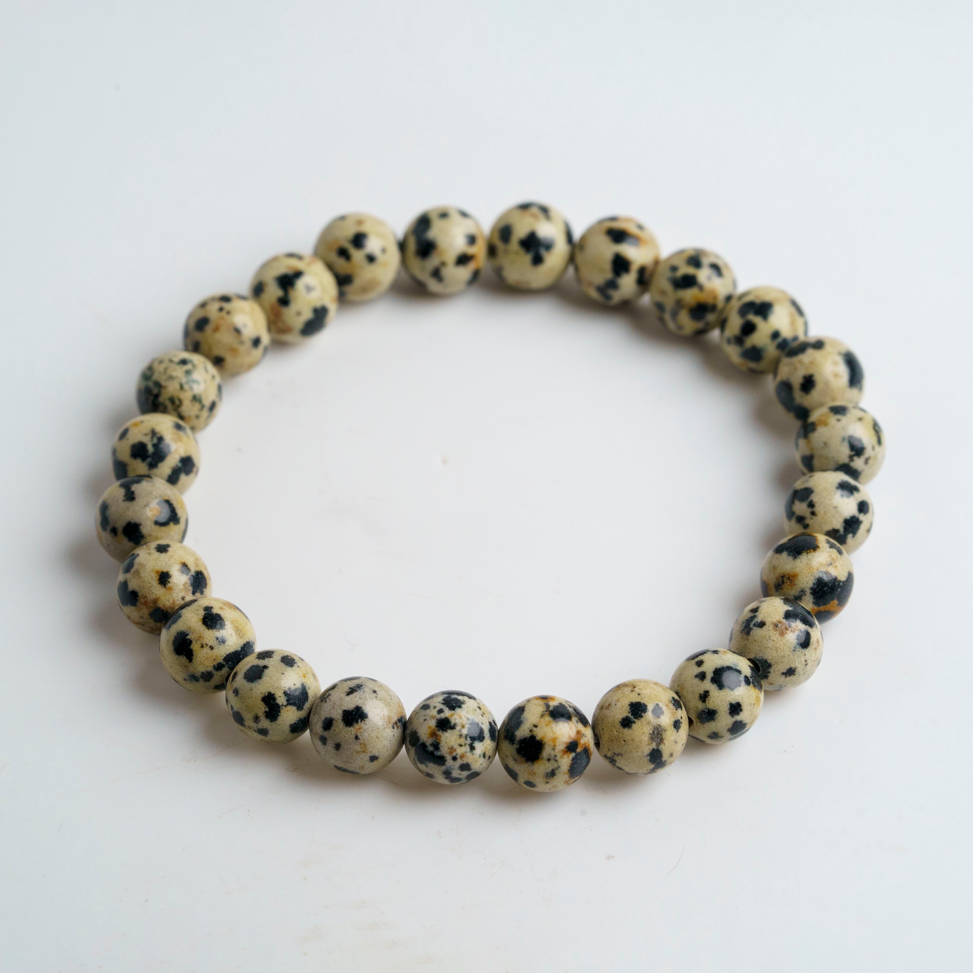 Genuine Dalmation Jasper 8mm Beaded 7 Inch Stretch Bracelet