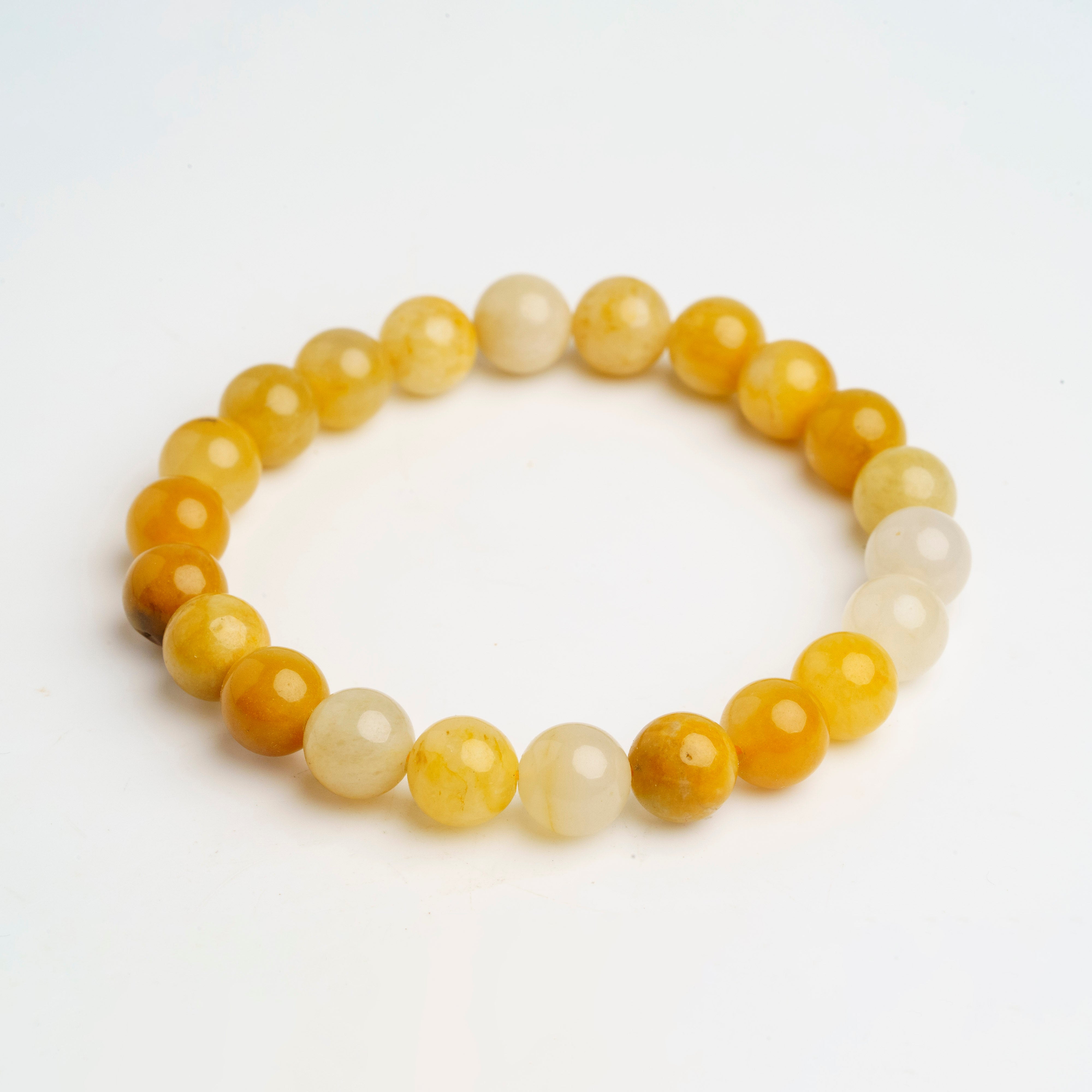 Yellow Jade Gemstone 8mm Beaded 7 Inch Stretch Bracelet