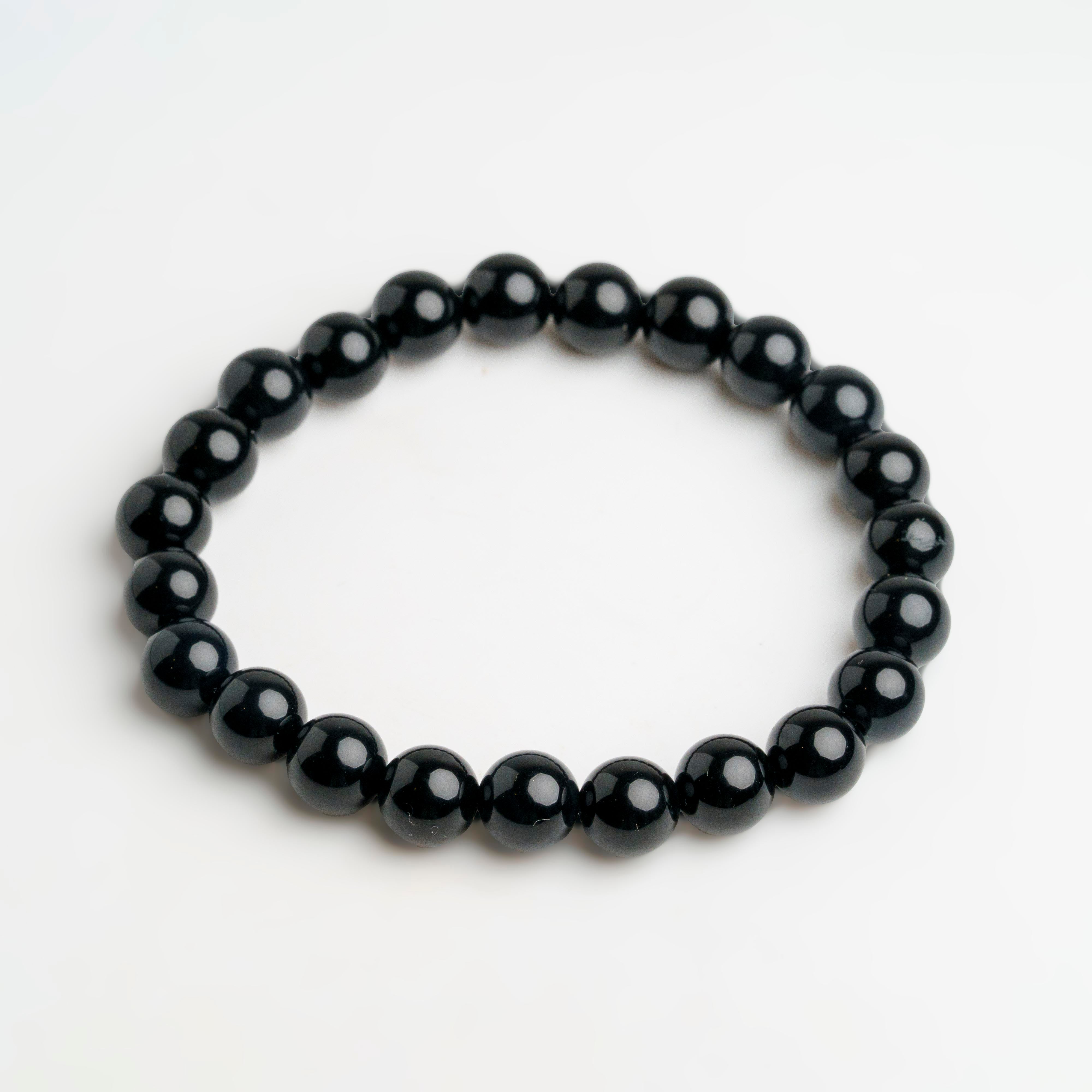 Genuine Black Toumaline 8mm Beaded Stretch Bracelet