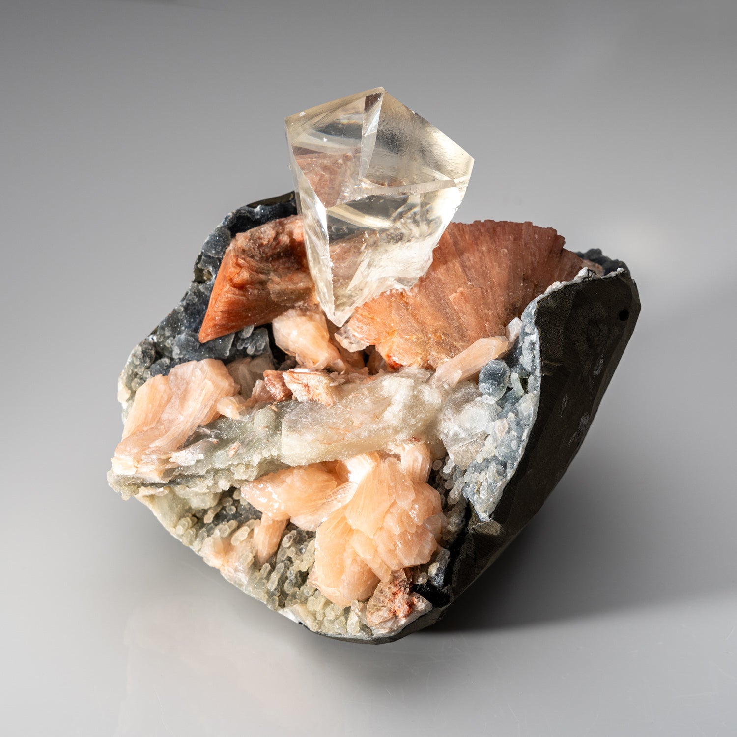 Calcite with Pink Heulandite and Druzy Chalcedony From Nasik District, Maharashtra, India