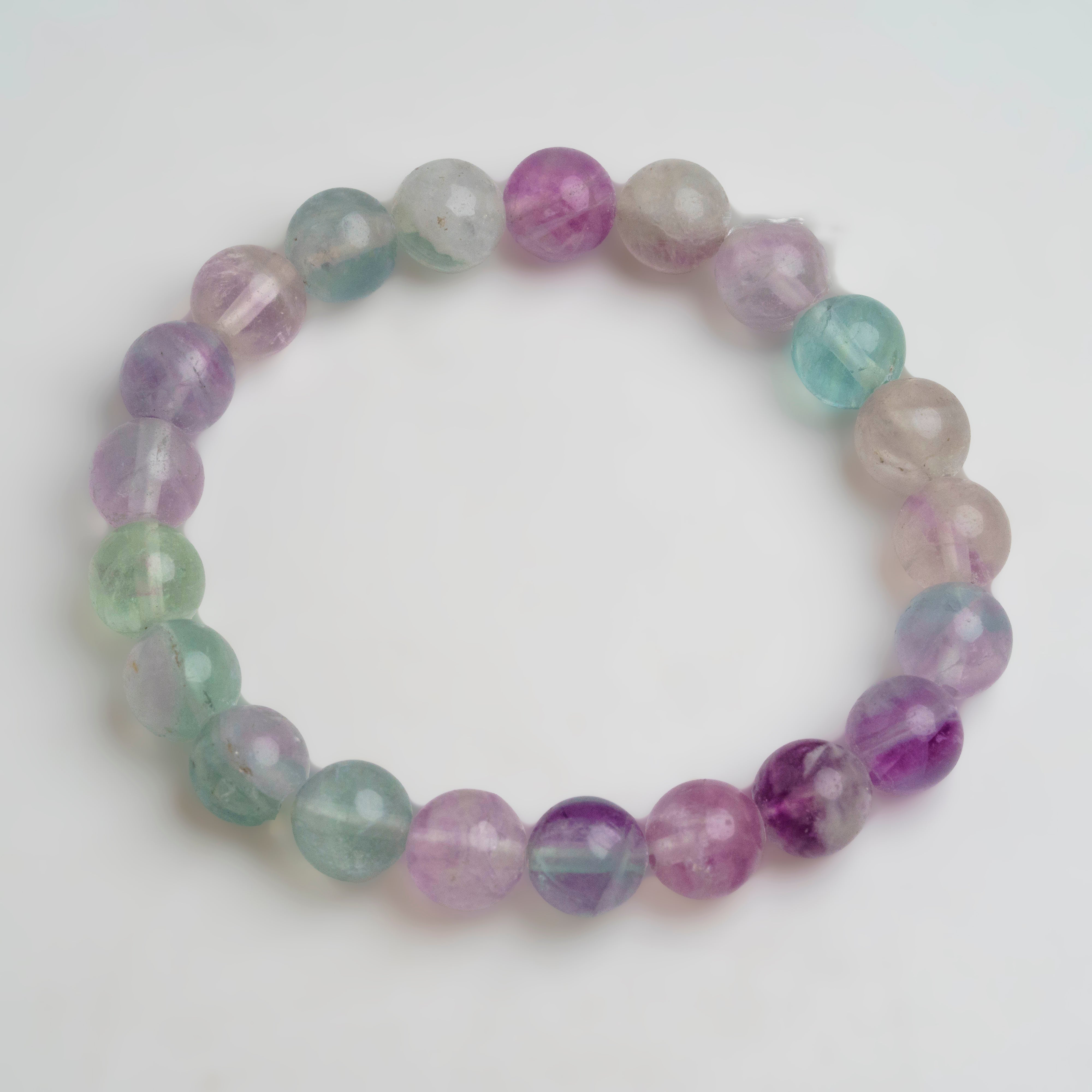 Genuine Fluorite 8mm Beaded 7 Inch Stretch Bracelet