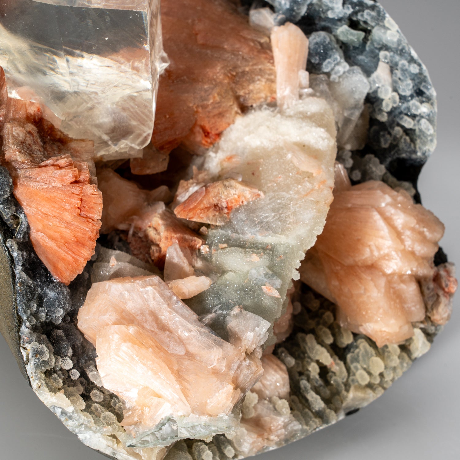 Calcite with Pink Heulandite and Druzy Chalcedony From Nasik District, Maharashtra, India