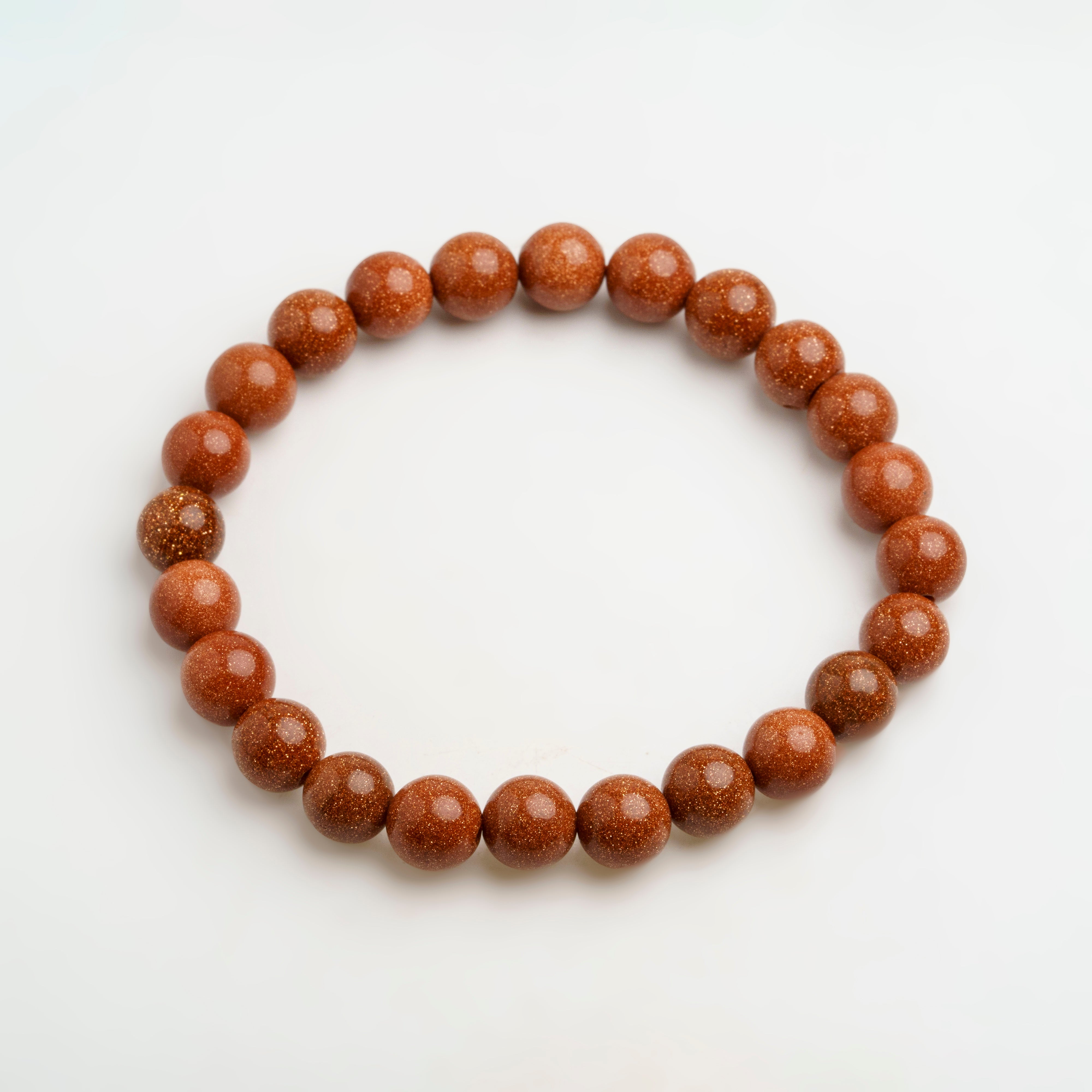 Genuine Goldstone 8mm Beaded 7 Inch Stretch Bracelet