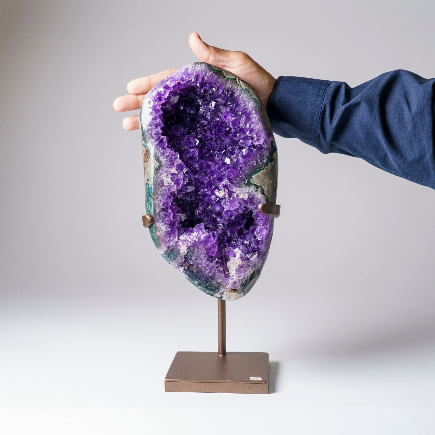 Genuine Amethyst Crystal Cluster Geode on Stand from Brazil (11.5 lbs)