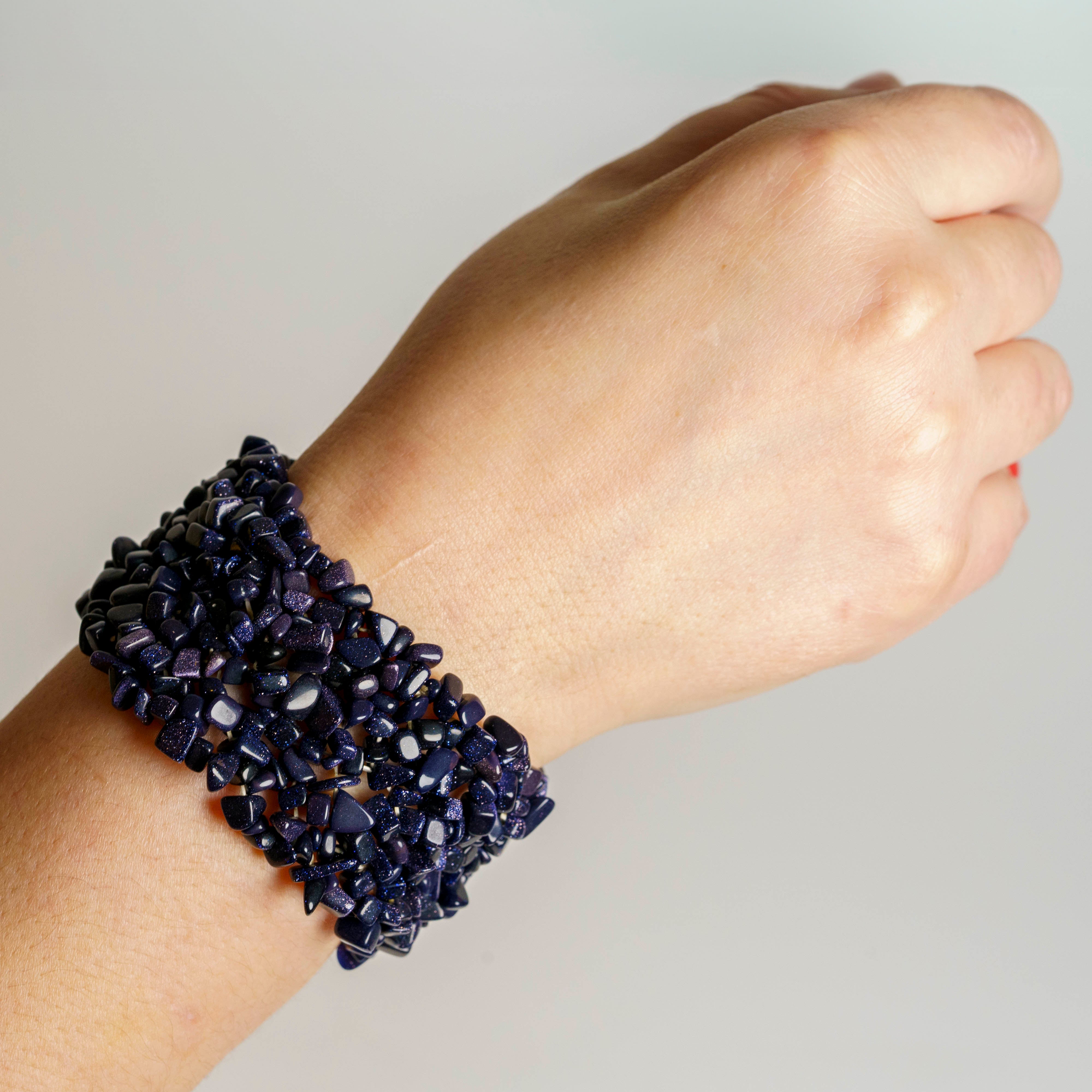 Genuine Purple Goldstone Gem 7 Inch Cuff Bracelet